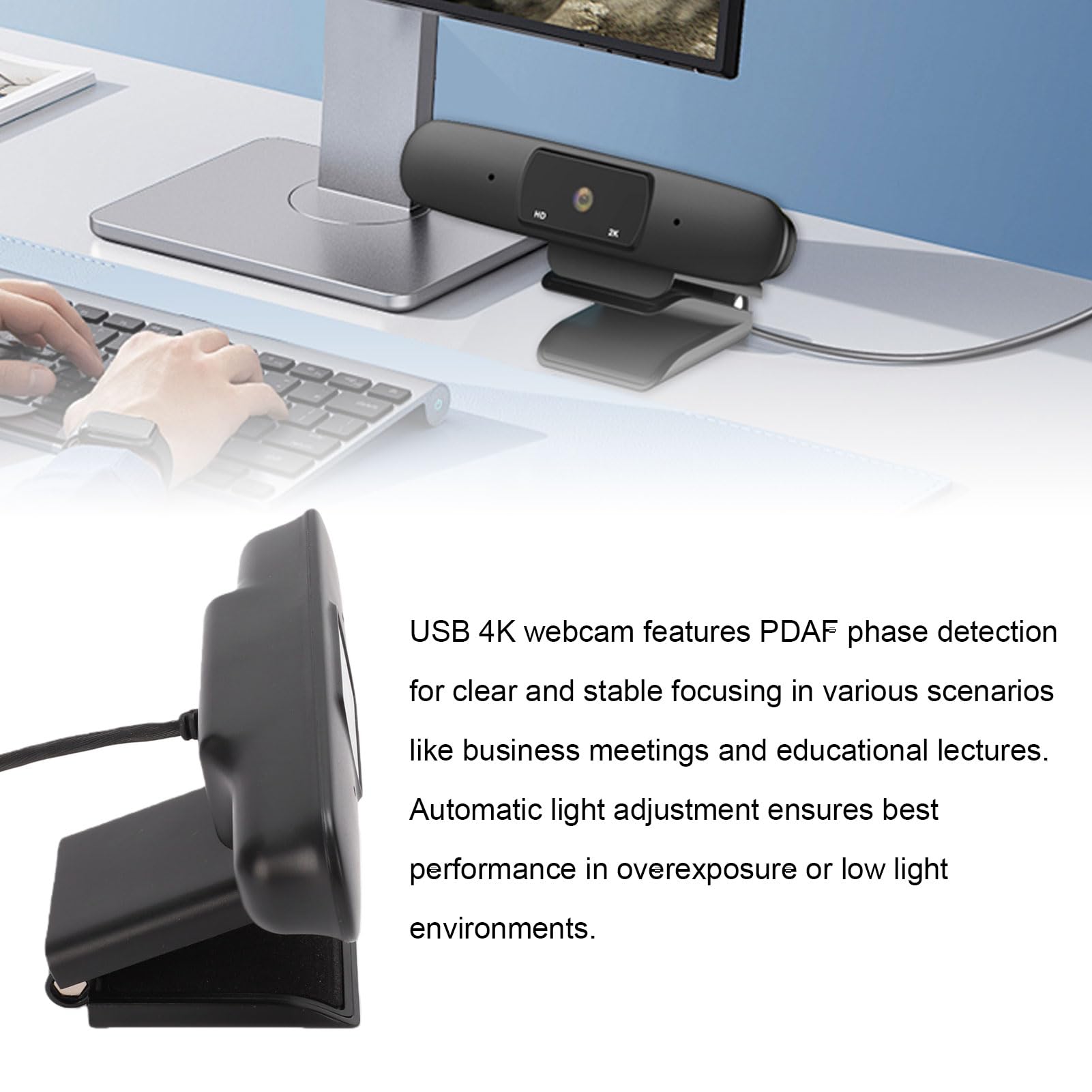 Sxhlseller Kamera Internetowa 4K do Komputera PC z Mikrofonem, Kamera Internetowa HD USB z Autofokusem PDAF, Mikrofon z redukcją Szumów, Korekcja Słabego Oświetlenia, Komputerowa