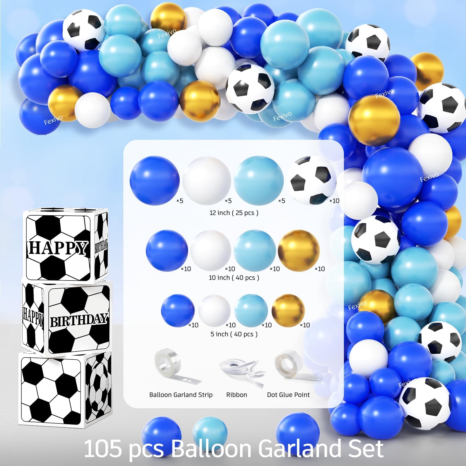Soccer Birthday Party Decorations, All-in-1 Supplies Pack, Includes Plates and Napkins, Backdrop, Tablecloth, Balloon Kit for Blue Soccer Theme Party Decorations - Image 8