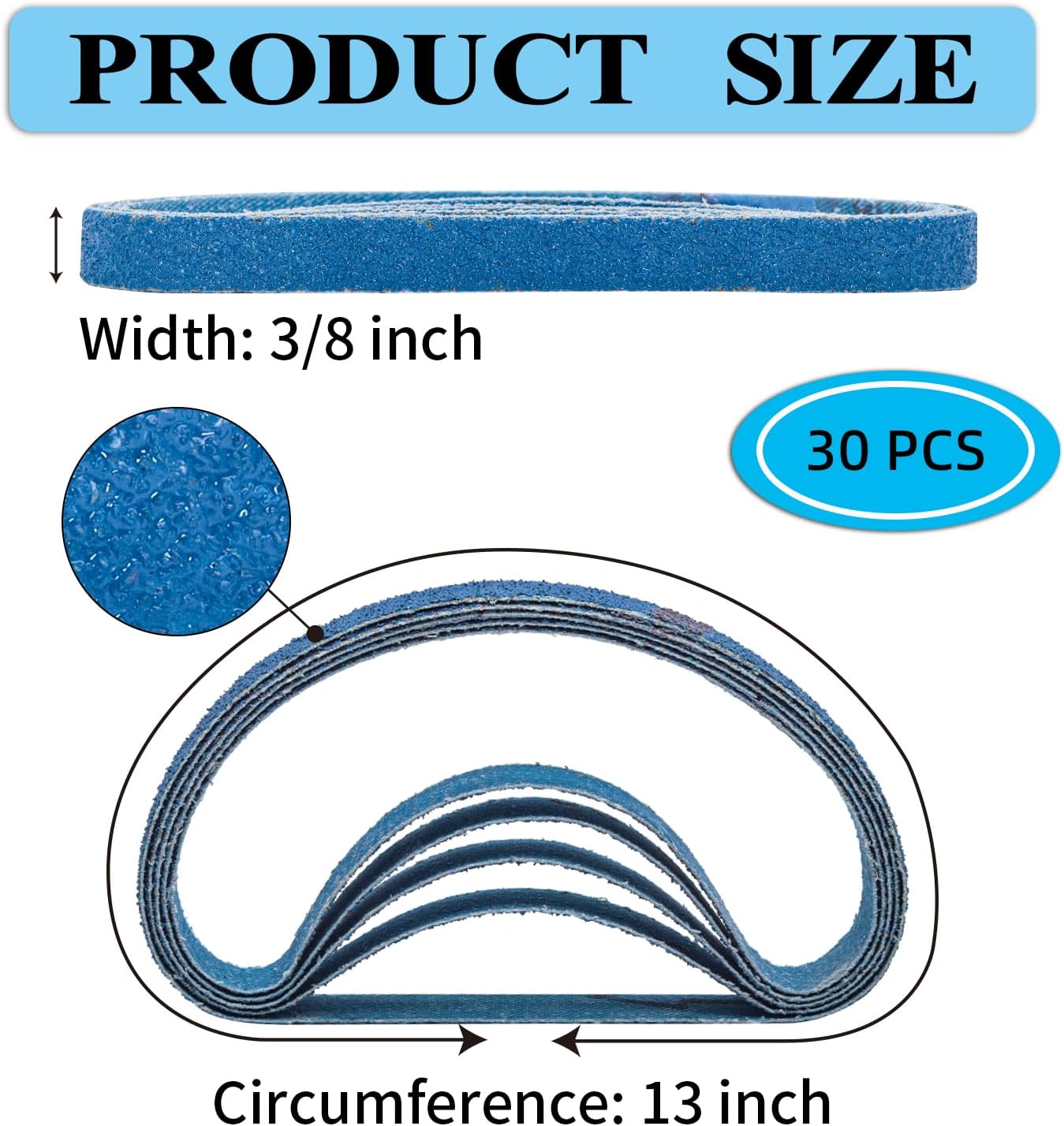 30 Pcs 3/8x13 Inch Zirconia Sanding Belts, 60 Grit Zirconia Sanding Belts for Air Belt Sander, 3/8 x 13 Sanding Belts for Metal Grinding (3/8x13in, 60 Grit)