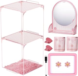 12 Pcs Locker Organizer Kit, First Day of School Essentials Includes Locker Shelf Rug Magnetic Mirror Pen Holder Whiteboard Marker and Nails Clips Locker Accessories for Classroom School (Pink)