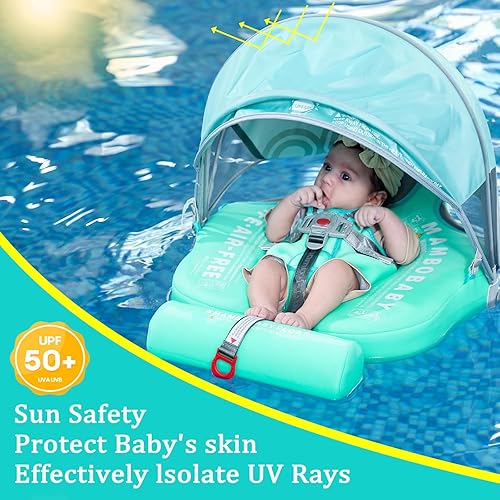 Miniatura 7 de Flotador Mambobaby 2025, flotadores para bebé con toldo para bebés de 3 a 24 meses, flotadores de piscina no inflables con correa de seguridad