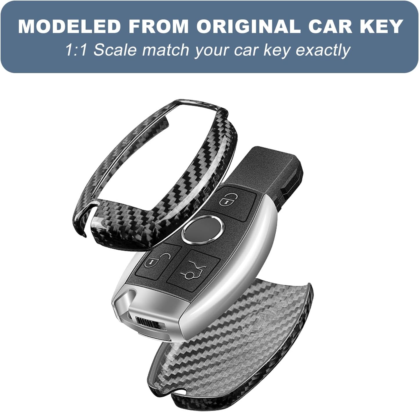 T-carbon Real Glass Fiber Key Fob Cover Compatible with Mercedes Benz,Key Fob Protector Fits for Benz A B C E S G M V Class CLA CLS GLA GLC GLE GLK GL GLS SL SLK SLC M R Remote Key Case Silver Black
