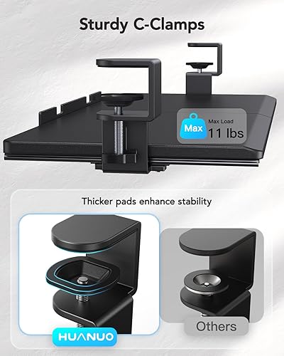 Miniatura 5 de HUANUO Bandeja para teclado debajo del escritorio, soporte para teclado con hardware de abrazadera en C, 26.5  W x 11.8  D Deslizable para teclado