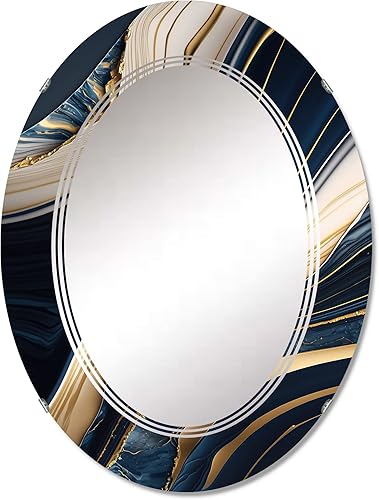 Abstract Geode Waves Blue and Gold II- Vanity Mirror, Bathroom Mirrors, Wall Mirrors for Living Room, Bedroom - Oval Mirror - Large 20'x30', 24'x36'