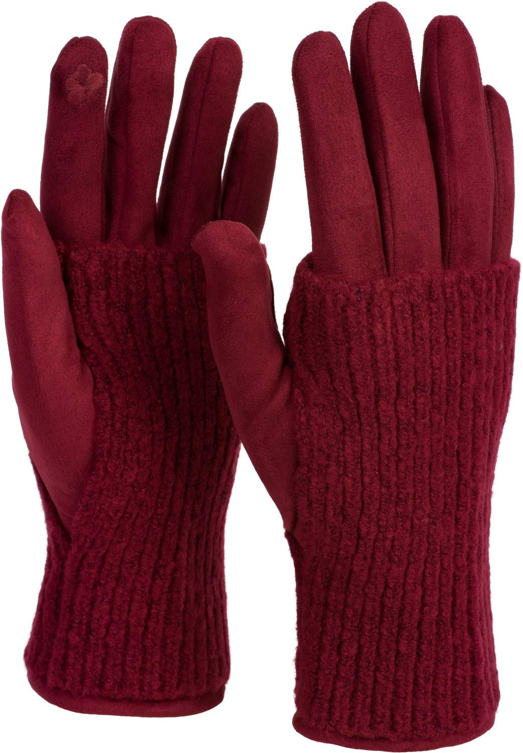 styleBREAKER Women's Cozy Touchscreen Gloves with Removable Knit Cuffs, Warm Winter Gloves for Icy Days 09010022, Colour:Raspberrys