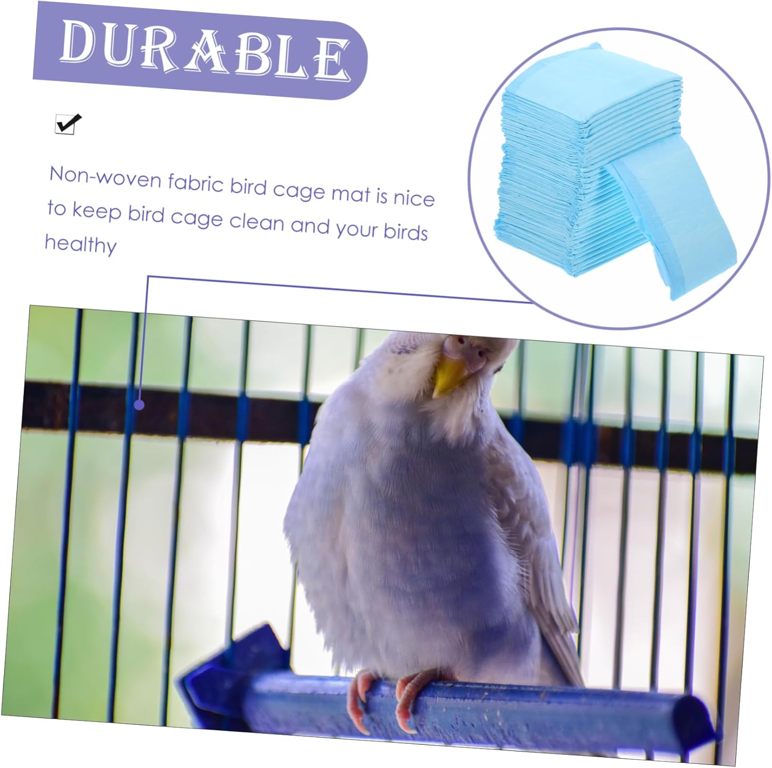 100pcs Bird Cage Liners Parakeet Cage Cushion Non Woven Fabric Replacement Pads for Clean Bird Bedding for Parrots Cockatiels and Canaries