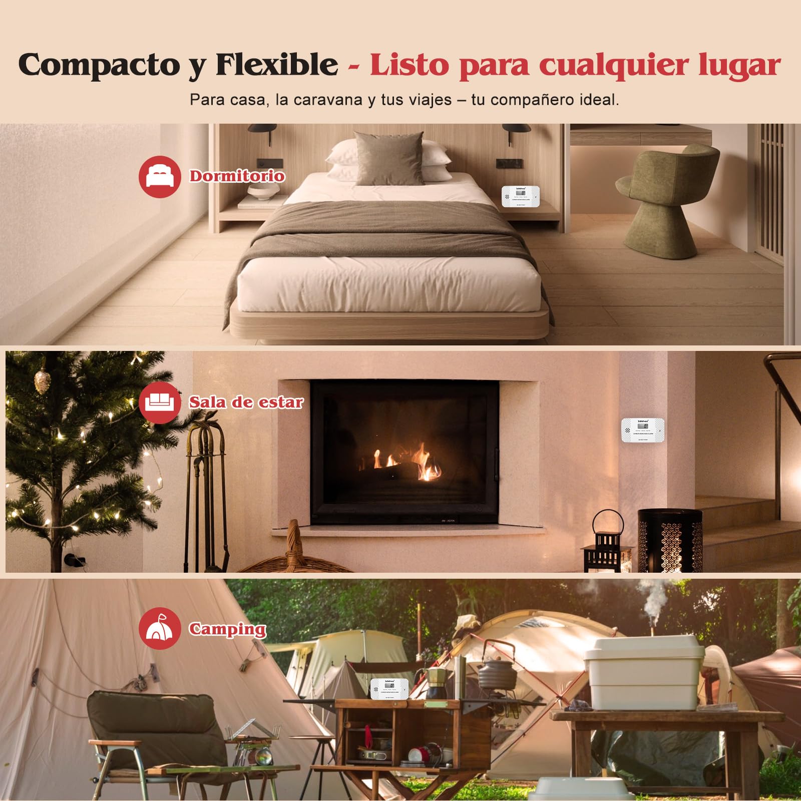 Safeliveo Detector de Monóxido de Carbono con Pantalla LCD,con Batería Reemplazable y botón de Prueba,Certificado EN 50291,Monitor Detector de CO Portátil para Hogar,Viajar y Caravanas -1 Pieza