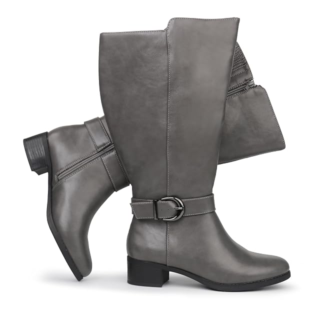 Hawkwell Womens Extra Wide Calf Pull On Side Zipper Knee High Boots