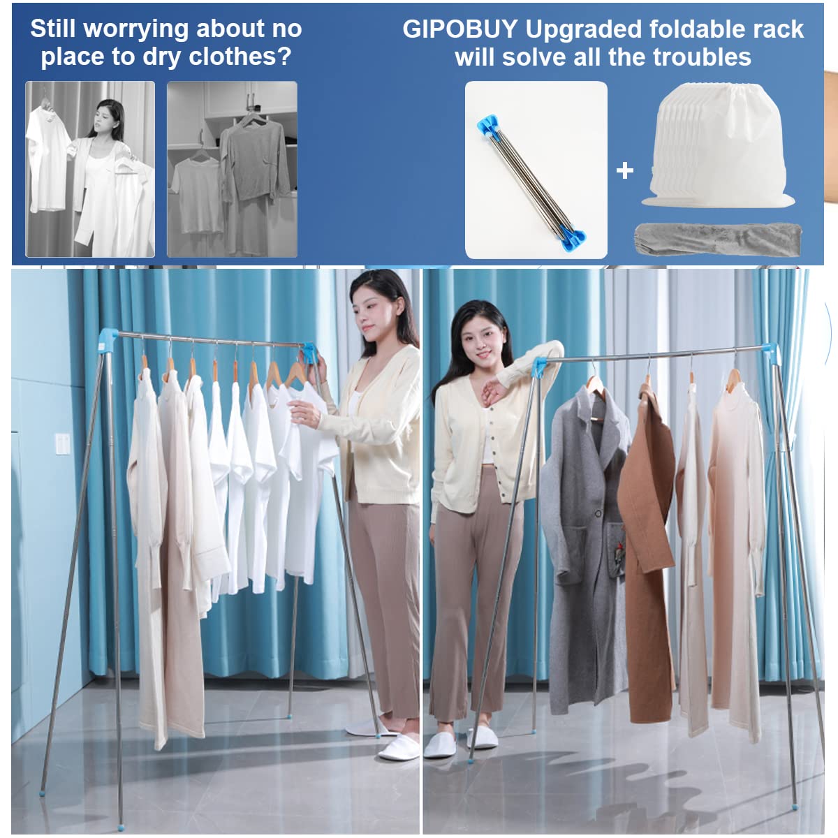 GIPOBUY Portable Clothes Rack Travel Garment Rack, Foldable Collapsible ...