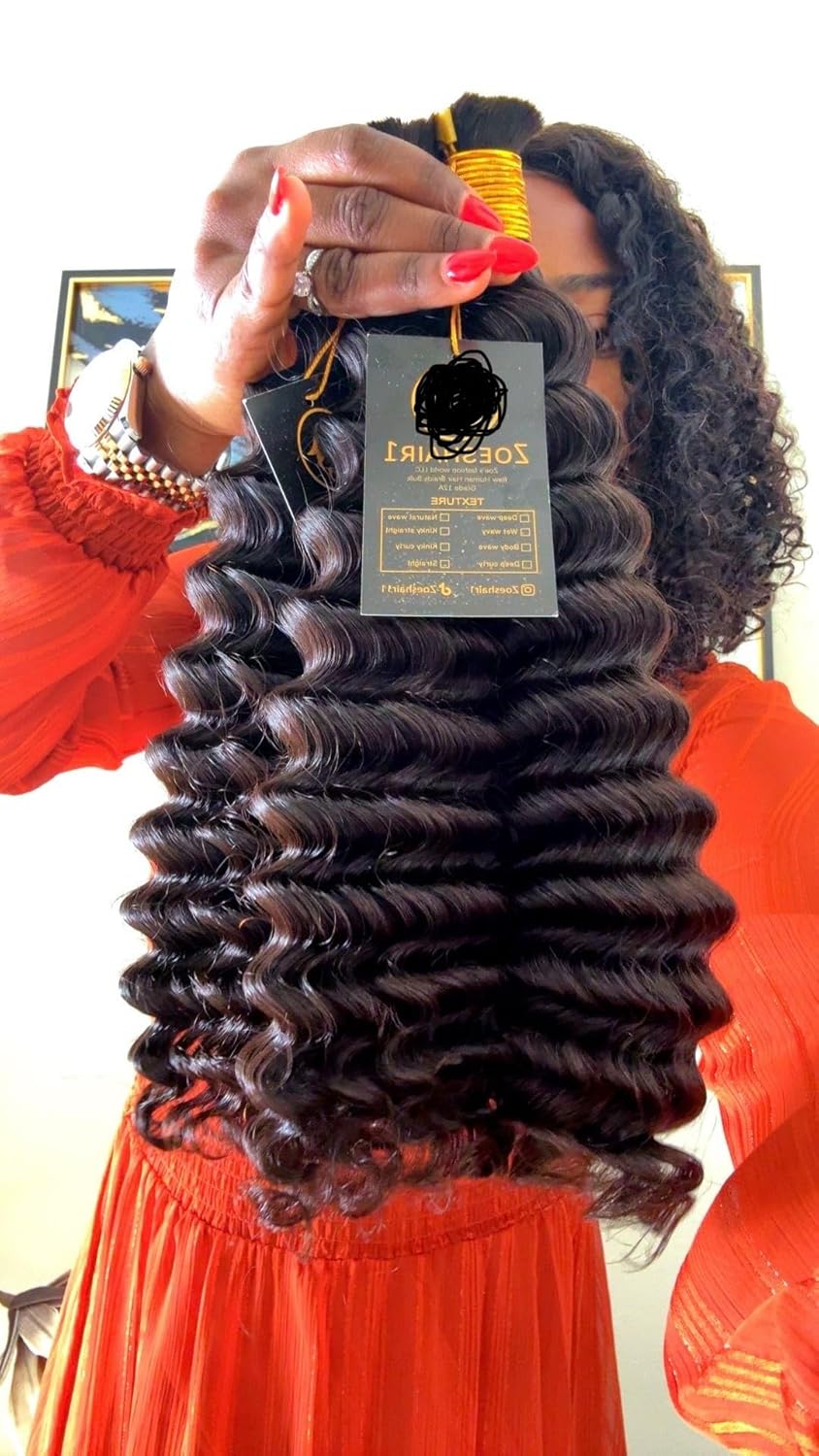 Boho Braids Human Hair for Bohemian Knotless Braids Braiding Hair Wet and Wavy Deep Wave Bulk No Weft 1 Bundle 100g 18 Inches Natural Black.