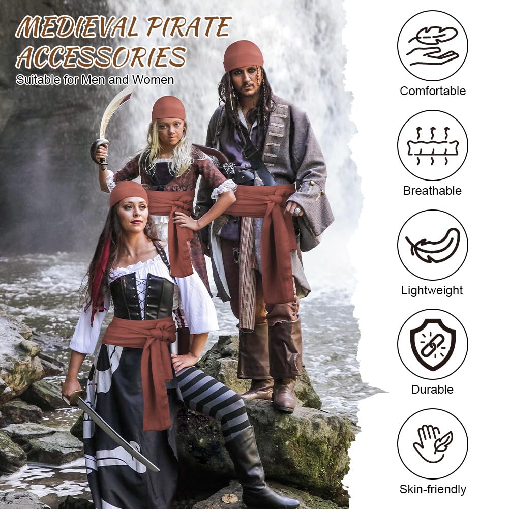 Alaoo 2 Pcs Pirate Costume Accessories Sets, Pirate Captain Accessories with Bandana Sash Belt - Image 3