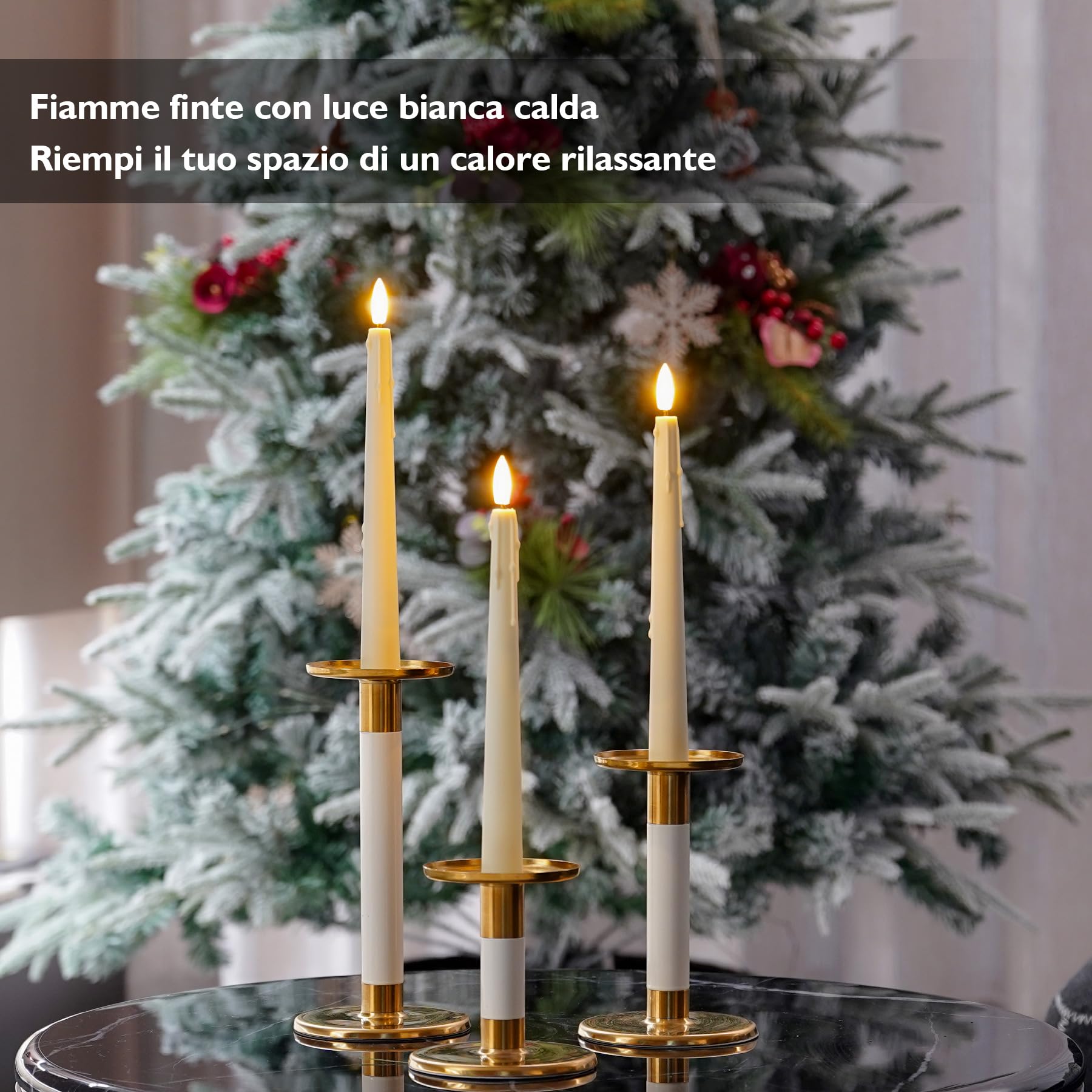 Rhytsing 4 Candele LED con Timer de Design Gocciolante di Cera, Plastica Candele Avorio per Candelabro per Natale, Batterie e Telecomando Inclusi - H 24,5 cm