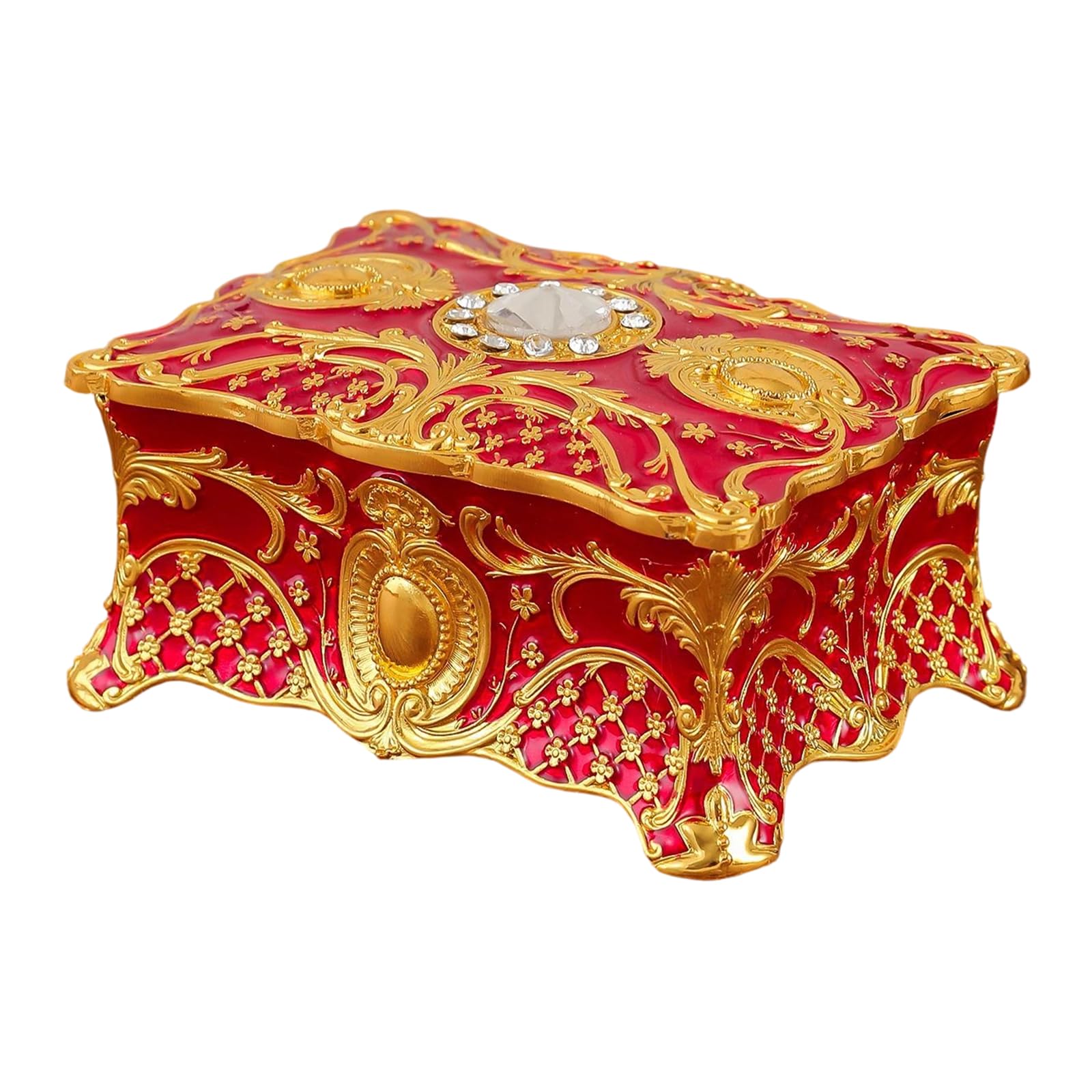 ZEPFJHE Sturdy Enameled Coated Metal Jewelry Holder with Floral Designs and Rhinestones Detail Stylish Jewelry Case