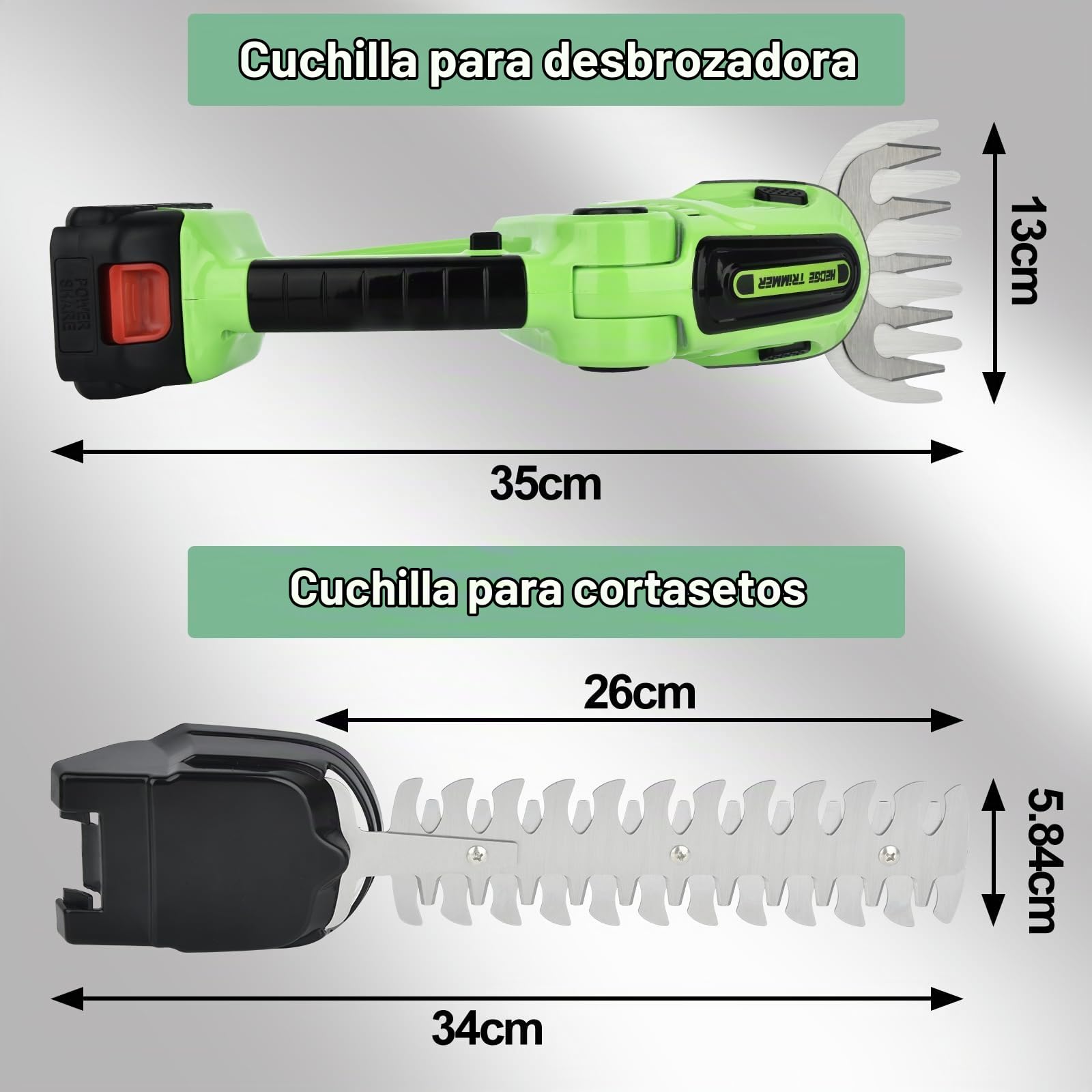Cortasetos a Batería 2 en 1, Cortasetos de Jardín, Cortasetos Telescópico Eléctrico con 2x1500 mAh Batería, Cortasetos de Jardín Eléctrico