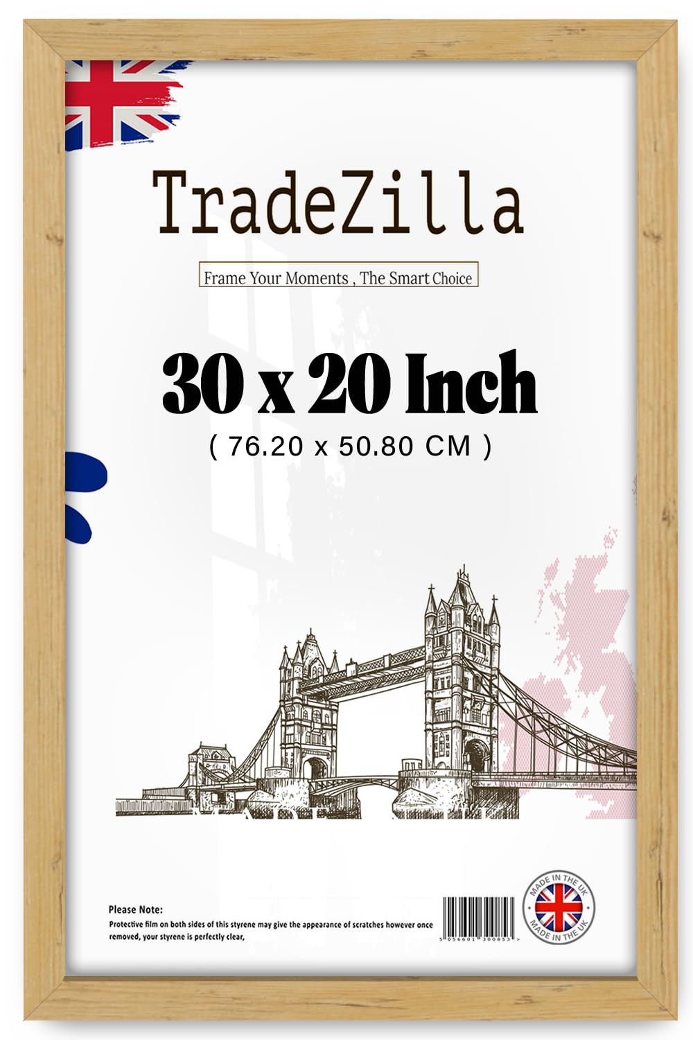 TradeZilla | MDF Poster Frame (76.20 x 50.80 CM) Picture Frame for Wall Gallery & Portrait Display, Elegant MDF Wood Texture for Certificates, Prints & Décor [ Pine ]