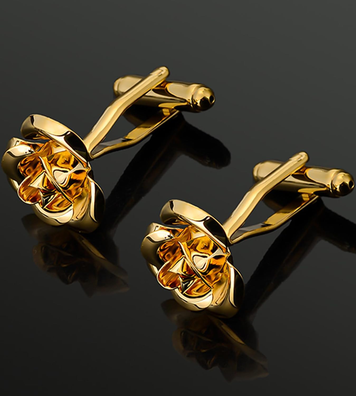 Unique Rose Flower Cufflinks and Tie Clip Set for Men Regular Necktie
