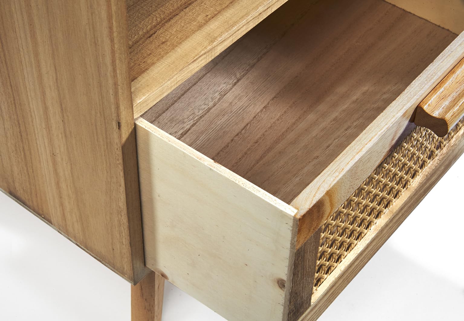 Kobolo Nachttisch Holz braun | 40x35x50 cm | Kleiner Nachtschrank mit Schublade & Fach | Kommode im Boho Vintage Look | Beistelltisch fürs Schlafzimmer Wohnzimmer Flur Wiener Geflecht
