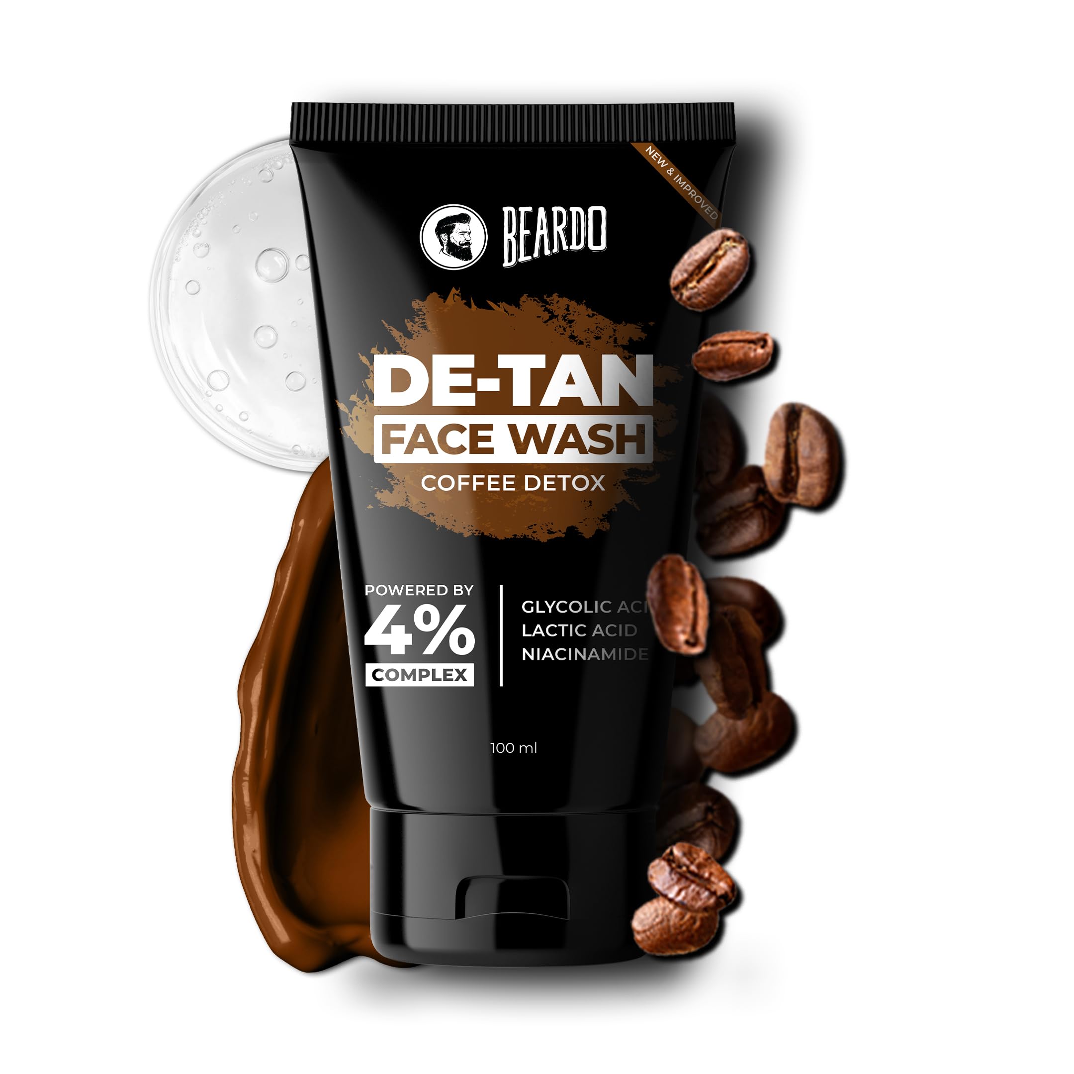 Beardo DeTan Face Wash for Men | With Vitamin E, Aloe Vera & Coffee | All in One Tan removal Face Wash for Men | Exfoliates, Brightens and Hydrates Skin | All Skin type | 100ml
