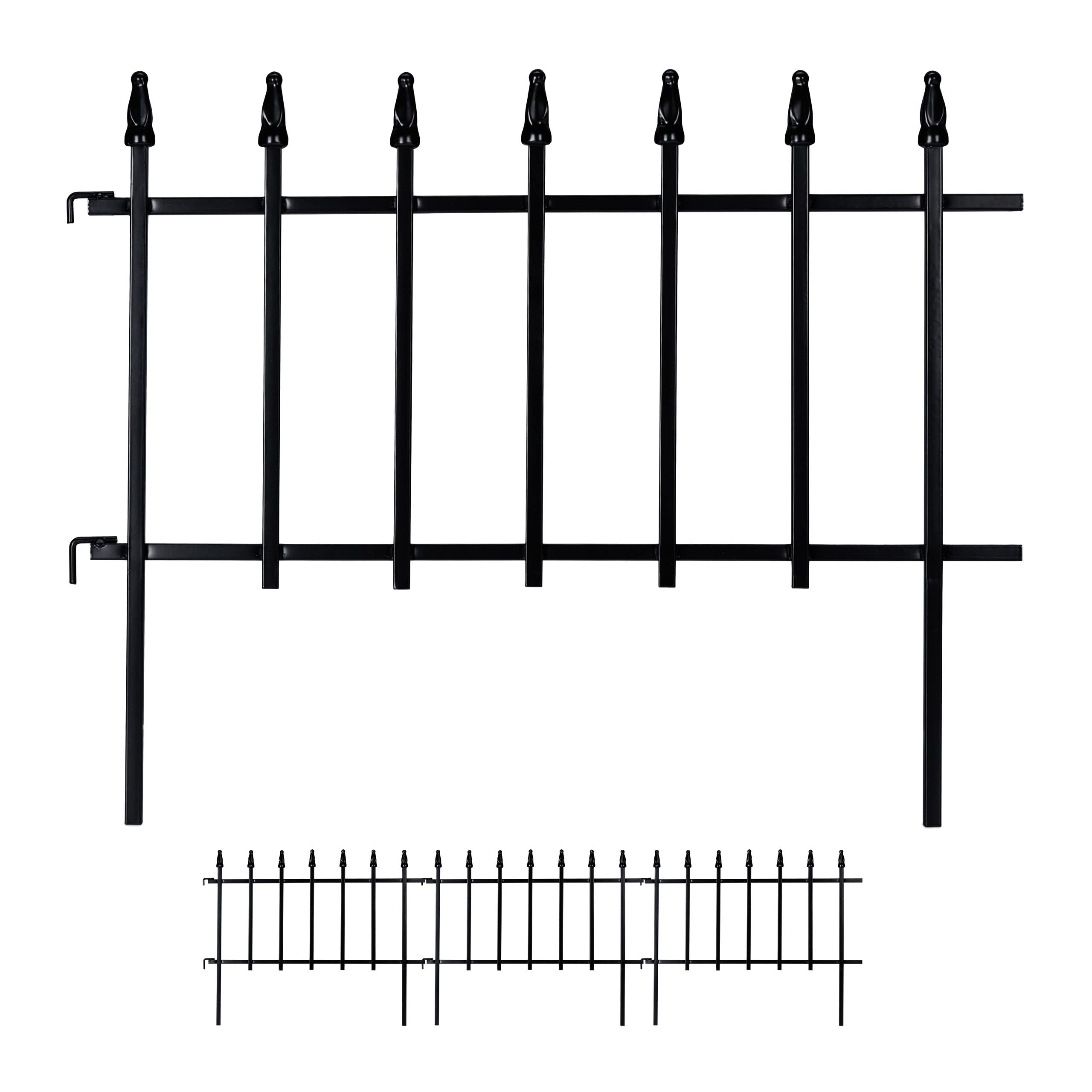 Relaxdays Ogrodzenie grządek metalowe, wys. x szer.: 45,5 x 226 cm, obramowanie rabatek ogrodowych do wtykania, 4 elementy ogrodzenia, gotyckie wzornictwo, czarne