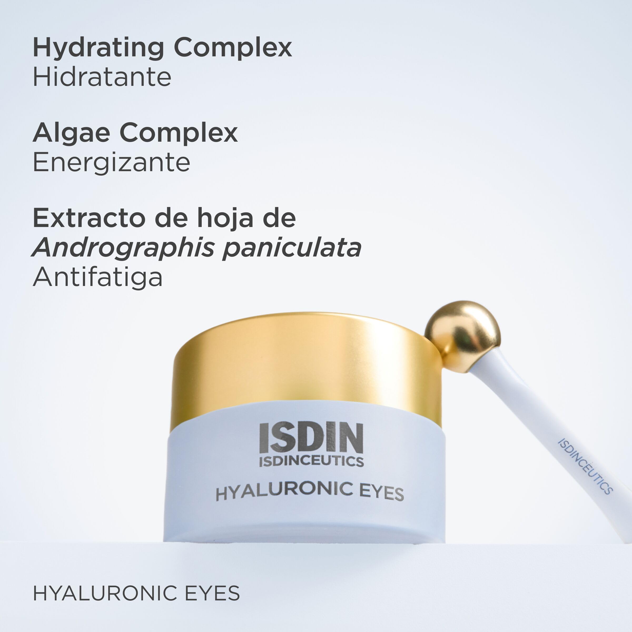 ISDIN Isdinceutics Hyaluronic Eyes, Contorno De Ojos Hidratante Con Ácido Hialurónico, Efecto Refrescante Y Descongestionante, +180% De Hidratación En 2 Horas, Probado Oftalmológico - 15 g