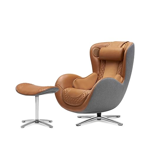 NOUHAUS Heated Classic Massage Chair Full Body and Spot Massaging Recliner with Ottoman, Bluetooth Speaker, in-Chair Charger. Portable Shiatsu Body Massager Chair (Caramel, Leather)