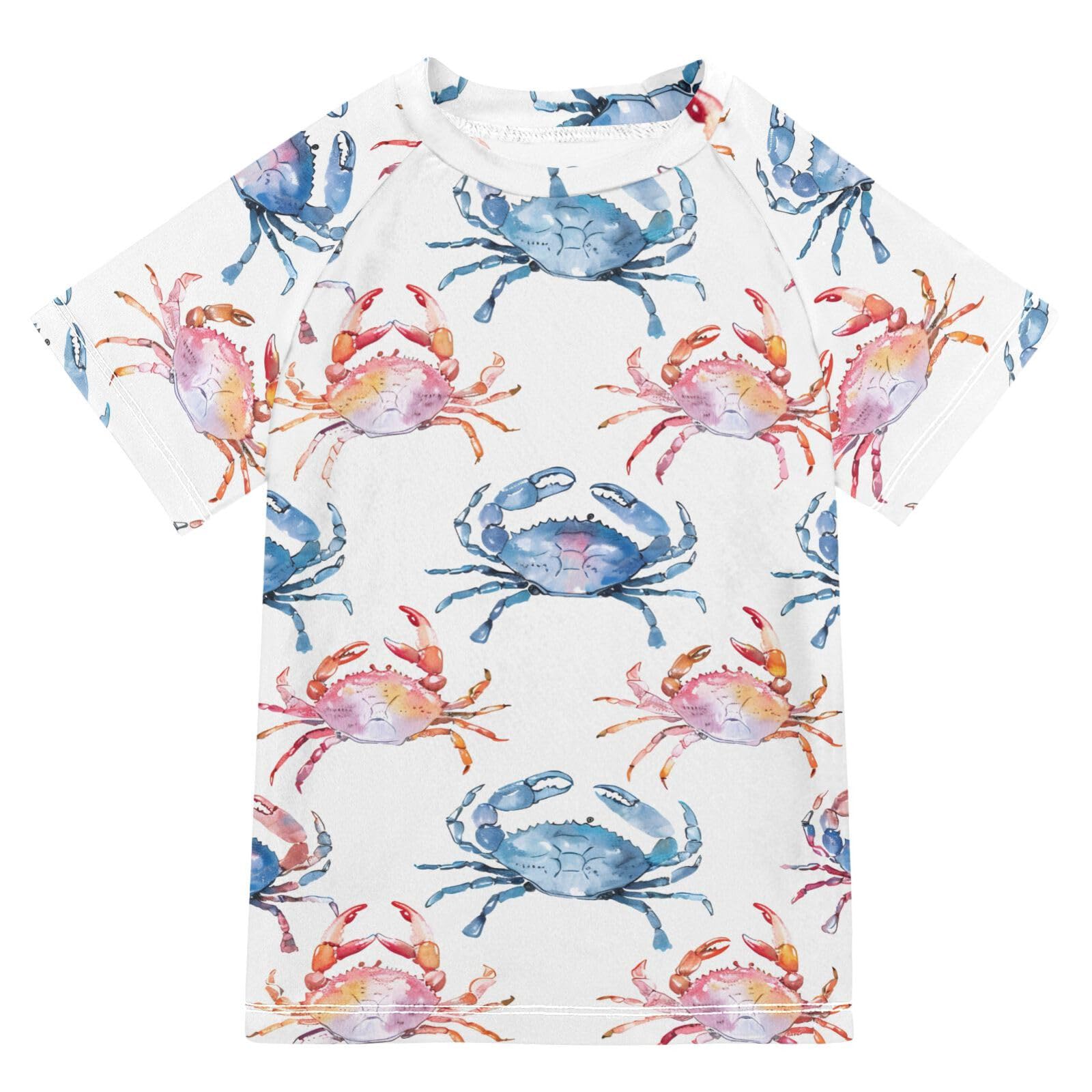 ALAZA Boys Swim Shirts Toddler Rash Guard Short Sleeve Rashguard Colors Crabs UPF 50+ 11-12T
