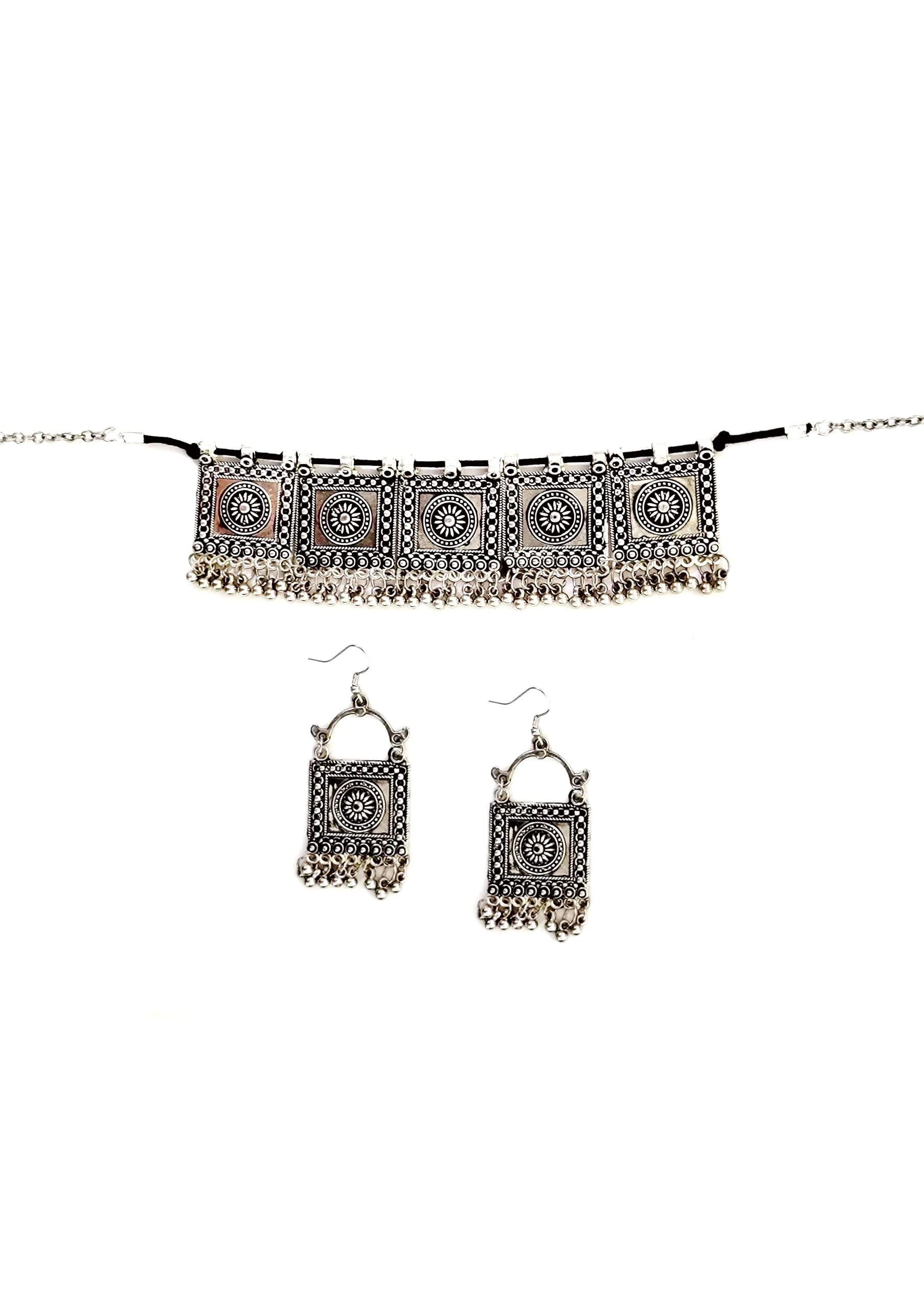 Beautiful Oxidized Silver Plated Choker Necklace & Earrings Jewelry Set/Indian Jewelry Set/German Afgani Jewelry Set For Women For Party/Function/All Occasions