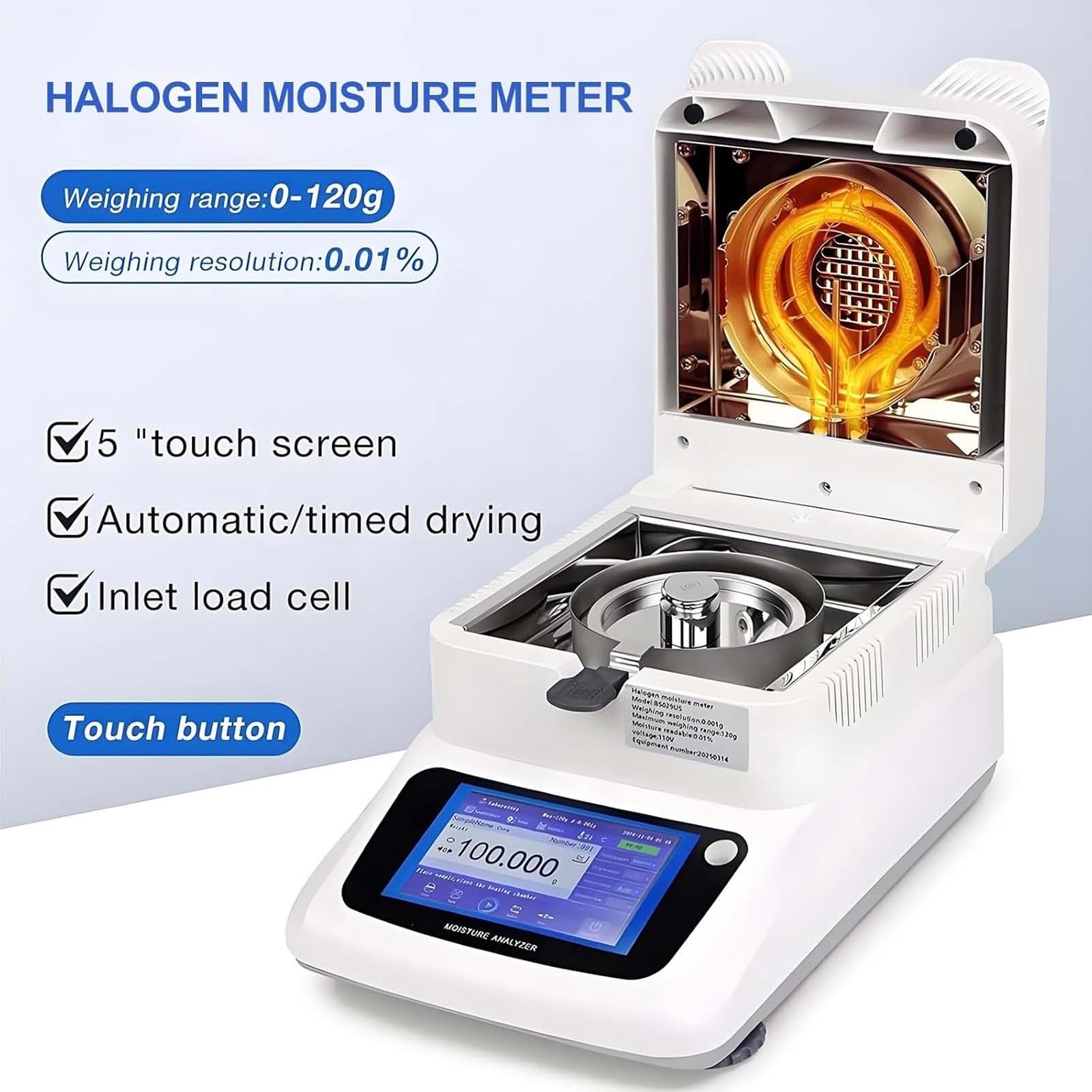 Humidimètre de haute précision, précision de 0,01 %, 3 modes de séchage, température réglable de 40 à 230 °C, analyseur d'humidité alimentaire pour laboratoire, nourriture, plantes