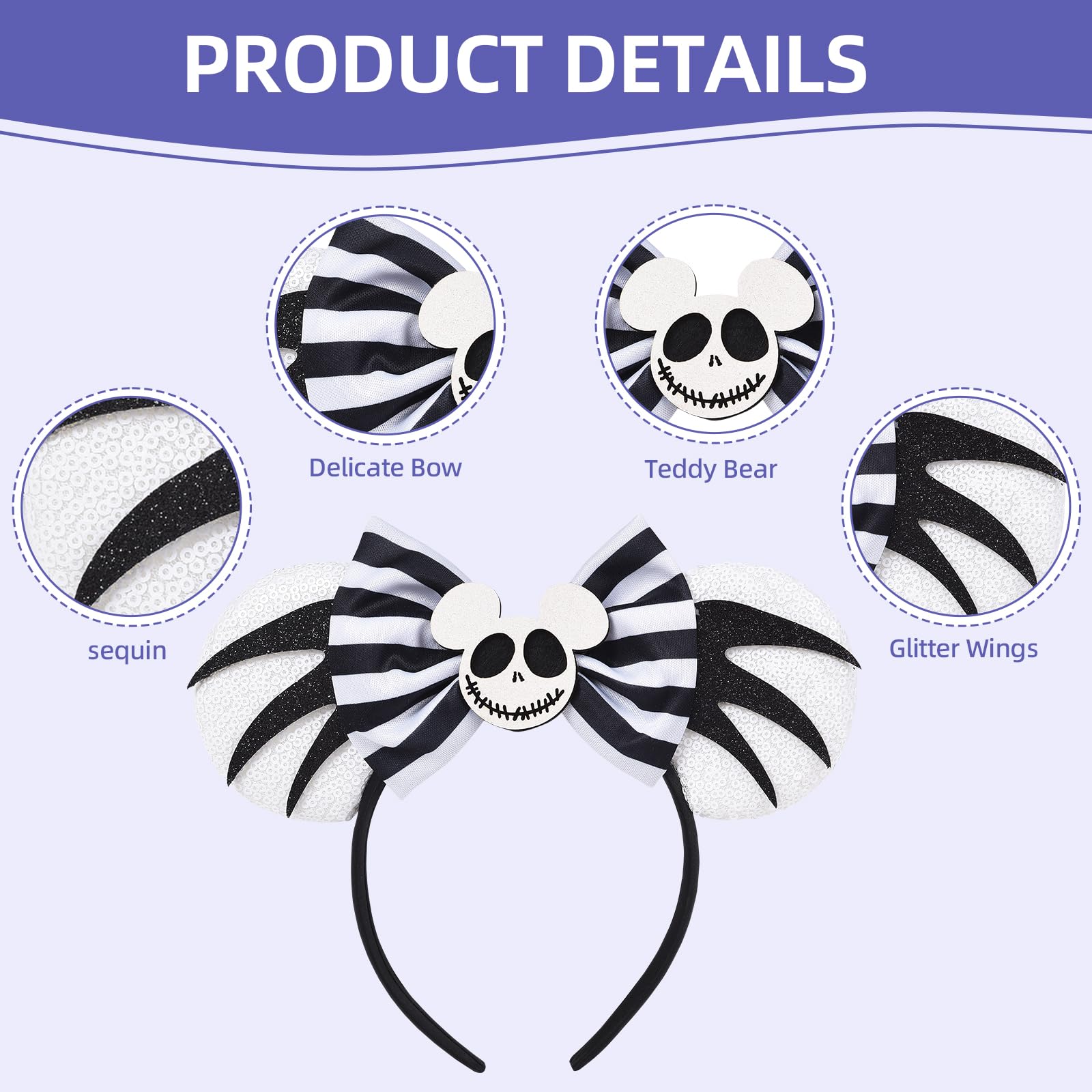 Women Christmas 4 Ghost plastic Anti-Slip Sequin Mickey Mouse Headband 2025 Disney Parks Halloween Ghost Mickey And Minnie Mouse  main image 3
