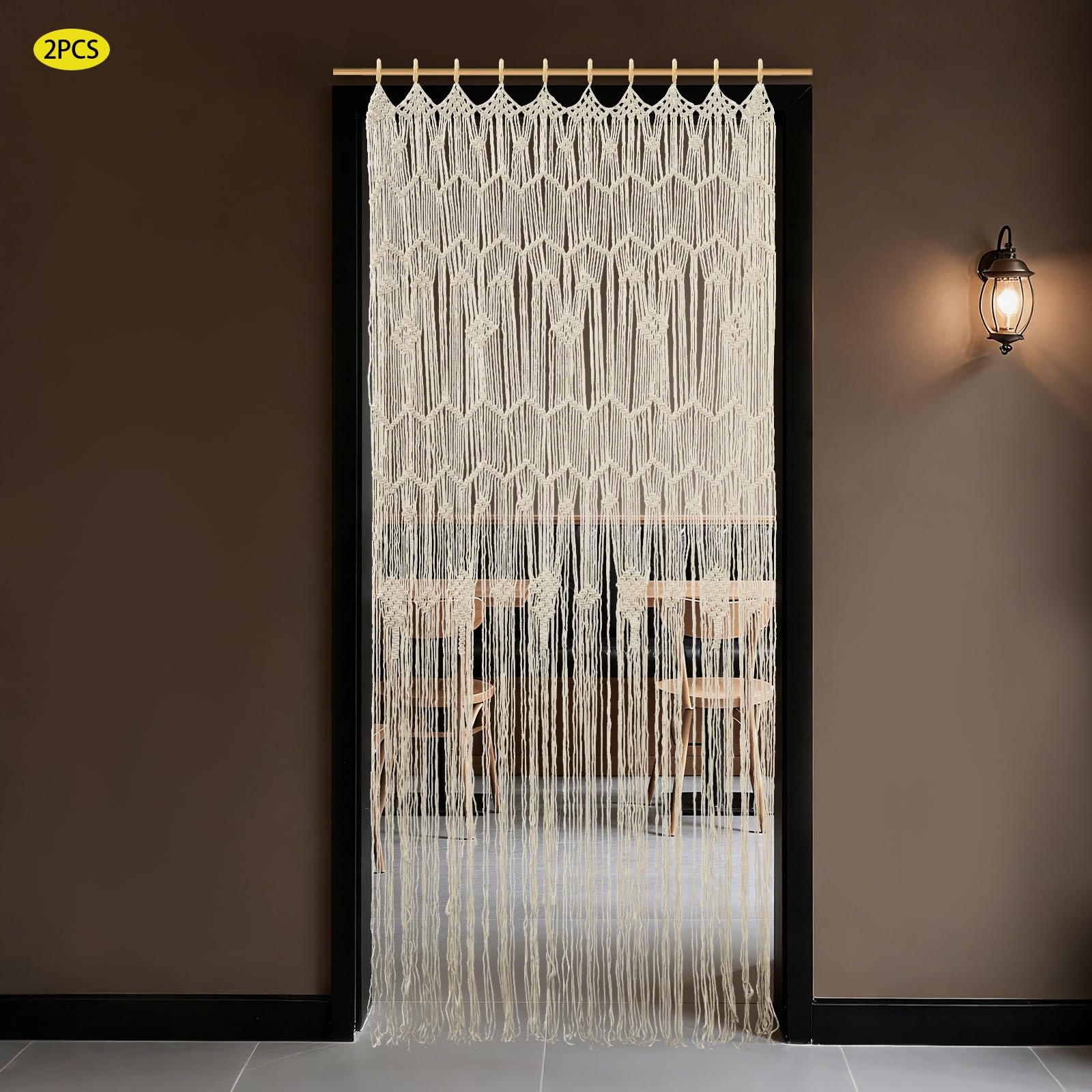 Cortina de ventana de 100 x 200 cm – Cortina de macramé estilo bohemio, tejido a mano, 2 paneles, para salón, dormitorio, decoración de bodas
