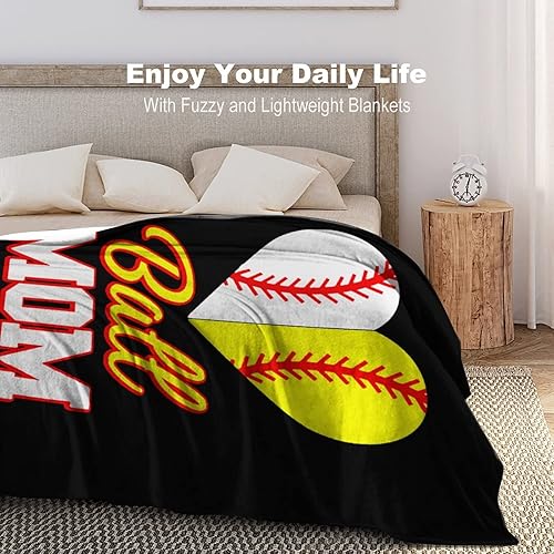 Miniatura 4 de Divertida manta de béisbol y sóftbol para mamá, manta ligera y cálida y suave para sofá, cama, silla, 60 x 80 pulgadas