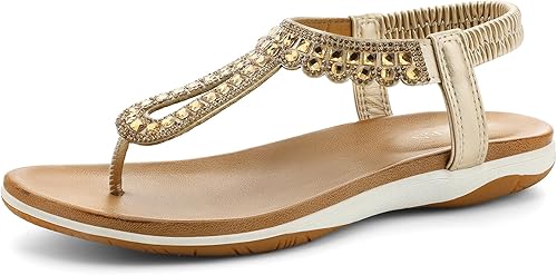 UBFEN Sandalias planas para mujer, con correa en T, trenzadas, con soporte de arco, cómodas para caminar