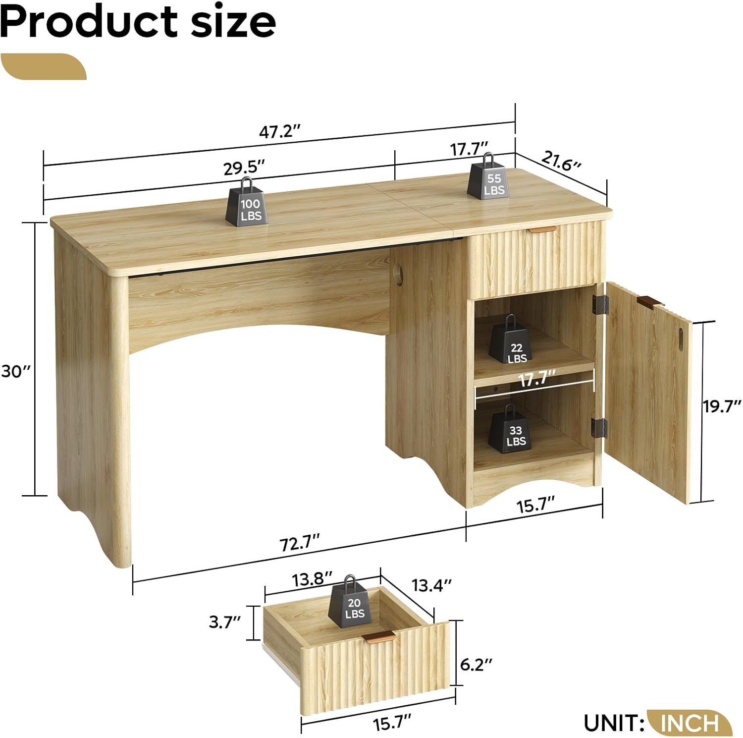 Bestier 47 inch Computer Desk with Drawer, Office Desk with File Cabinet, Modern Executive Desk Adjustable Shelves for Home Office Bedroom Study, Natual Oak
