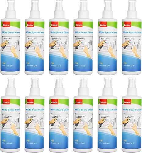 Comix Limpiador de pizarra blanca no tóxico, espray de limpieza de pizarra blanca de 8.5 onzas, limpiador de borrado en seco de bajo olor, paquete