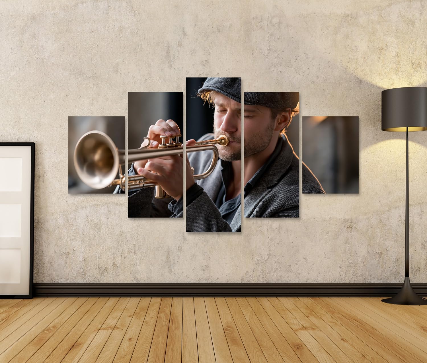 islandburner Quadro su tela, motivo: tromba jazz, stampa artistica per soggiorno per gli amanti della musica, 5 pezzi