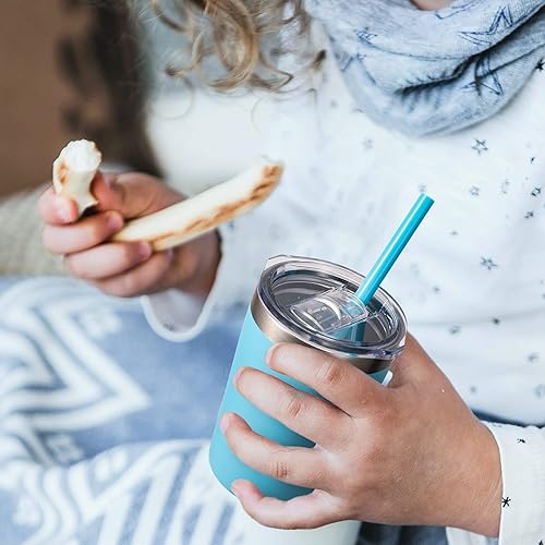 Miniatura 7 de Juego de 4 vasos para niños pequeños con pajitas y tapas, vasos aislados de acero inoxidable para niños, a prueba de derrames, de doble pared al