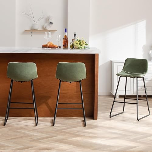 Miniatura 101 de HeuGah Juego de 4 taburetes de bar de piel sintética, sillas de bar de 26 pulgadas con respaldo, taburete de mostrador moderno para isla de cocina