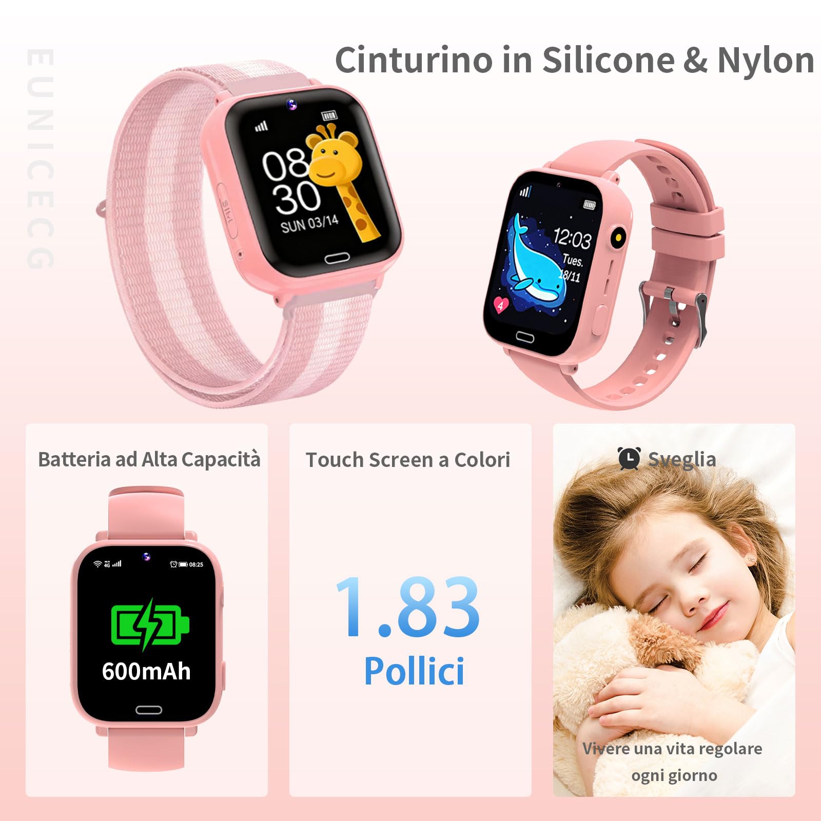 4G Smartwatch Bambini con GPS localizzatore Telefono Videochiamate Modelli di Aula Chat Vocale Giochi Sveglia SOS Calcolatrice - Digitale Orologio Smartwatch Bambina Bambino Compleanno Regalo