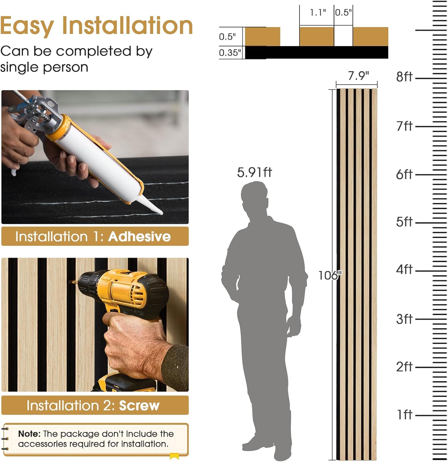 Wood Slat Wall Panels 4 Pack 94.5" x 7.9", Acoustic Wooden Panel for Wall, Soundproof 3D Fluted Panels for Interior Wall Decor, Living Room, Bedroom - Oak (Cover Approx.21 sq.ft)