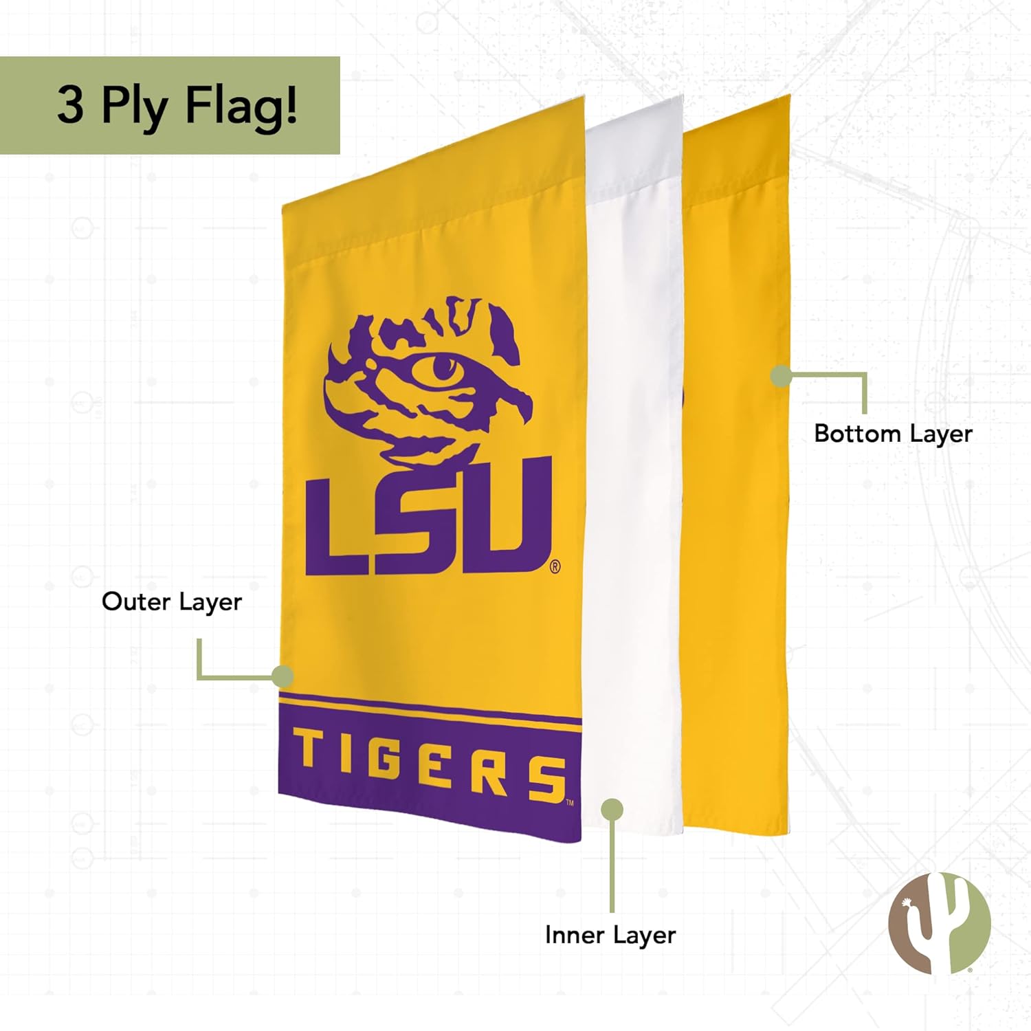 Desert Cactus Louisiana State University LSU Garden Flag – 19 x 12 inch LSU Tigers Banner, For Outdoor Display and Events(Design B) - Image 3