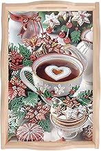 SHEGZHUC Diamond Painting Serving Tray with Handles 20 × 30 cm Diamond Painting Serving Tray Coffee Christmas Rectangular Wooden Tray Decorative Tray Kitchen Tray