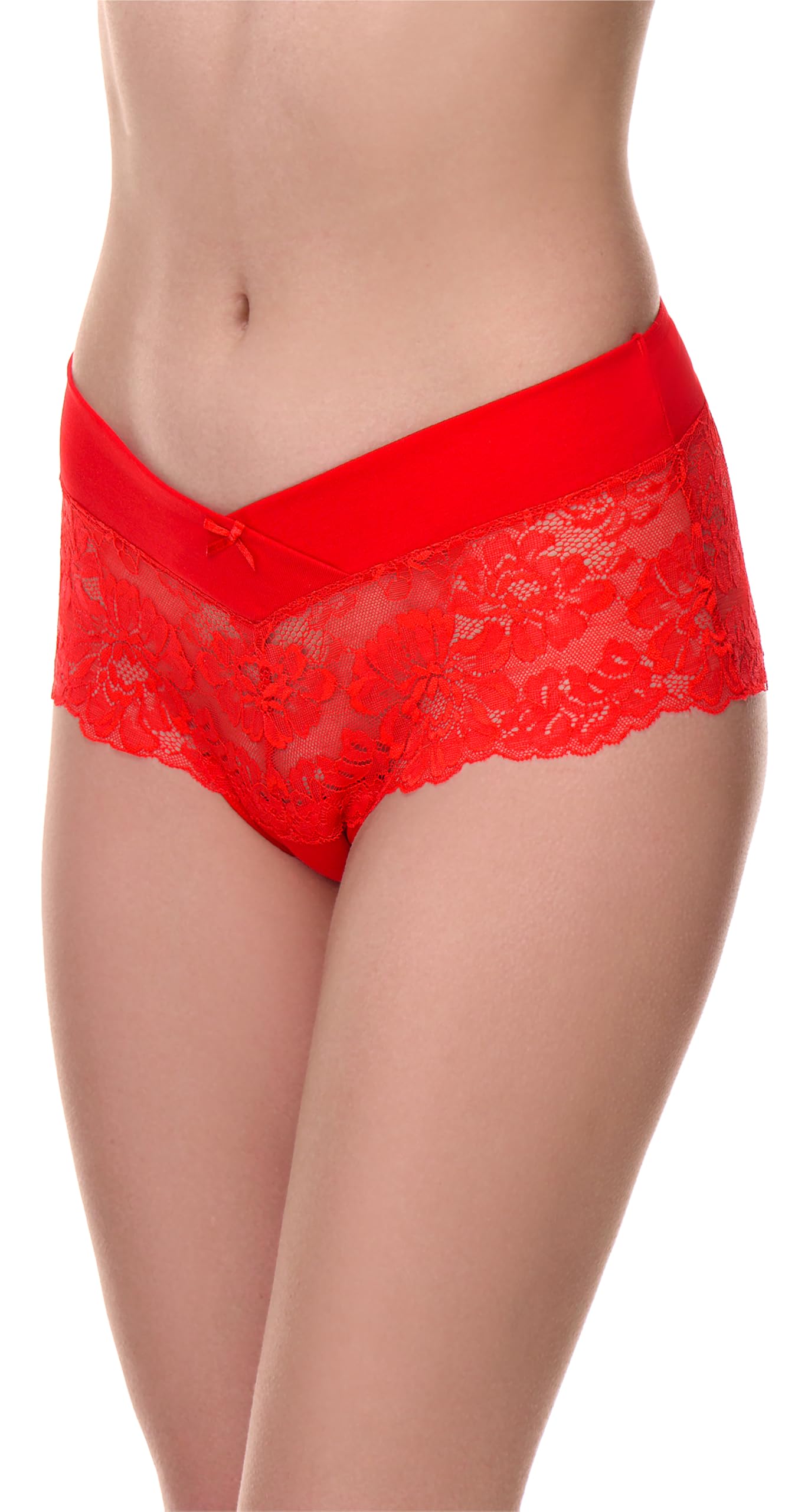 Merry Style Damen Hipster Hot Pants aus Baumwolle mit floraler Spitze atmungsaktive Unterhose mit V-Front Damen Unterwäsche MSGAB155