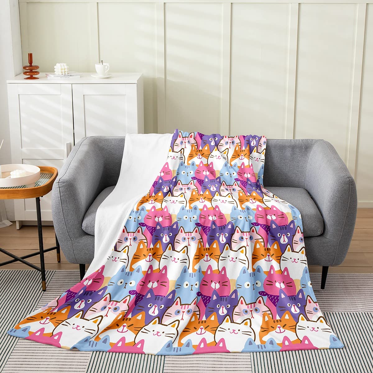 Coperta in pile di flanella, per letto e divano, per bambini e gatti, per tutte le stagioni, con simpatici gattini e animali in 3D, regalo per gli amanti dei gatti, 150 x 150 cm