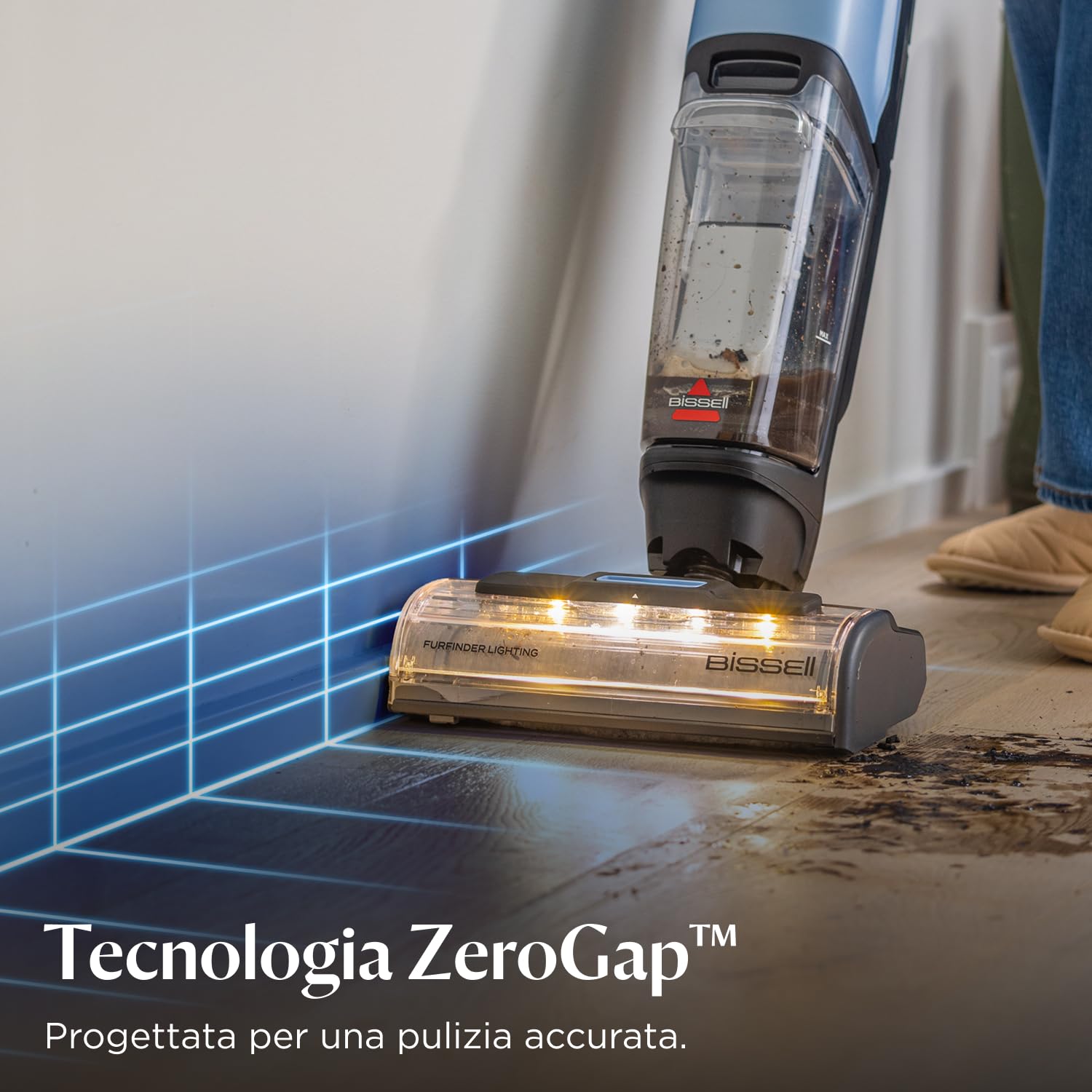 BISSELL CrossWave EdgeFind, aspirapolvere e lavapavimenti, potente sistema di pulizia per i pasticci degli animali domestici, lavapavimenti con tecnologia ZeroGap, aspirapolvere multisuperficie, 4159N