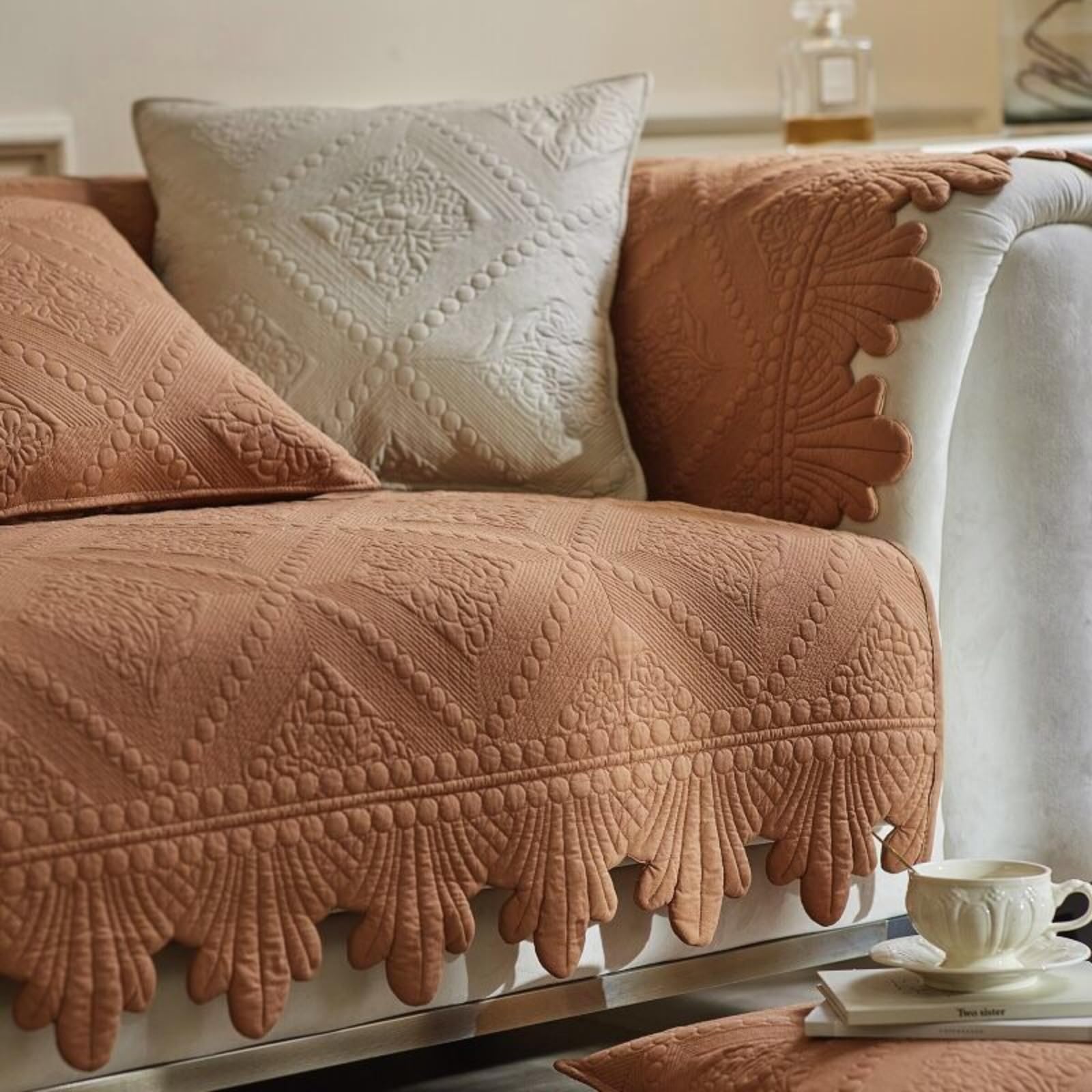 ZIREMQ Thick Funny Fuzzy Sofa Covers 1 2 3 Seater, Non-Slip Sofa Slipcovers Corner L Shape Sofa Cover, Cotton Quilted Universal Sofa Cushion Covers for Living Room Furniture Protector(Orange,90x210cm)