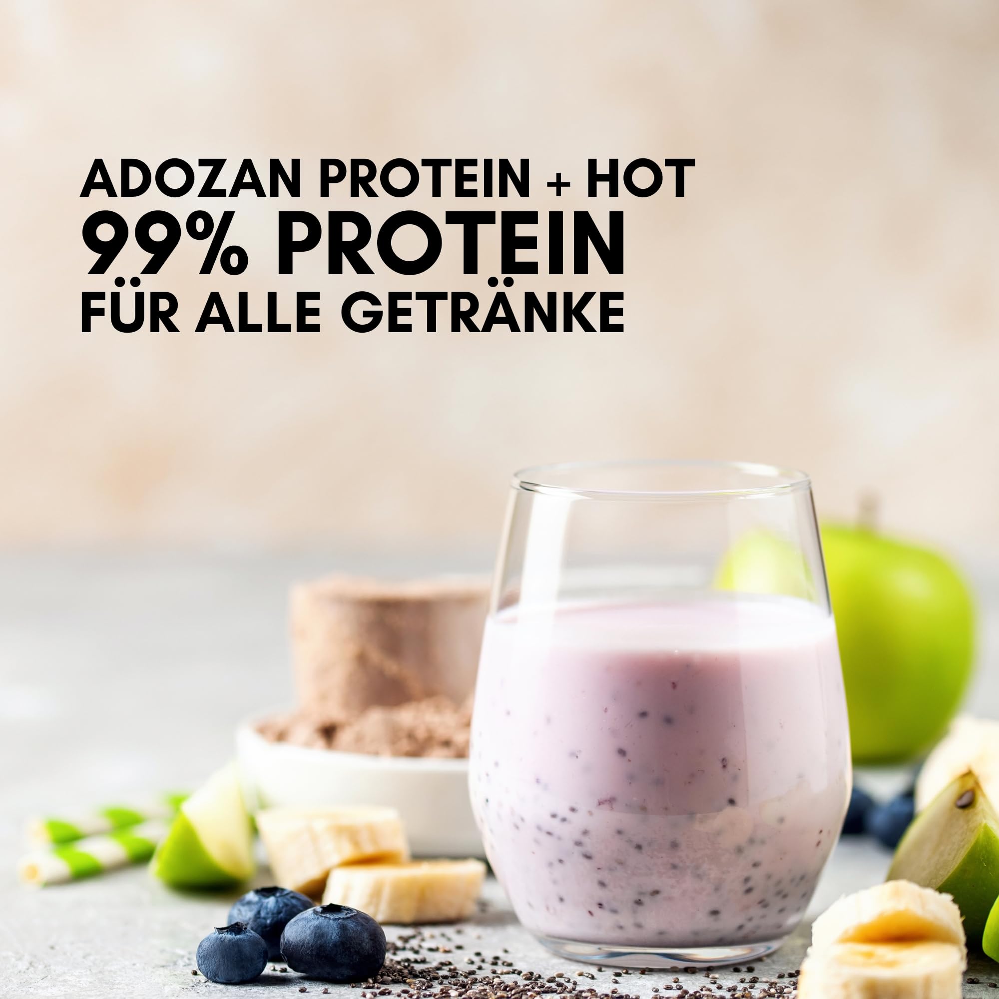 Adozan Protein +Hot | Protein Pulver Hitzebeständig bis 100°C | Eiweißpulver Ohne Zucker, Fett & Geschmack | Leicht Löslich, Geschmacksneutral Eiweiß für Speisen, Backen, Kochen, Getränke | 1kg