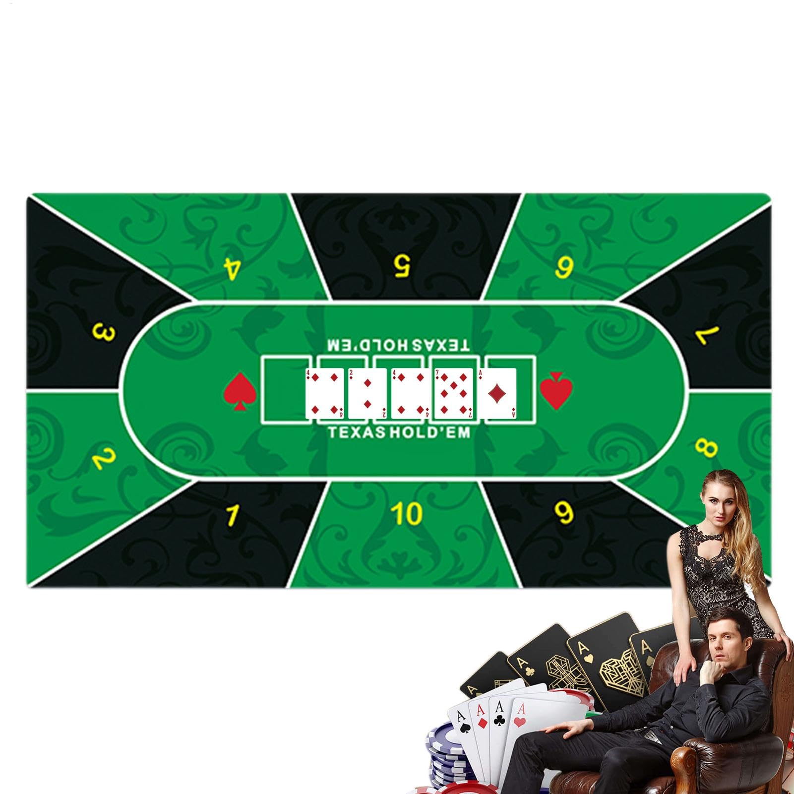 Poker-Tischmatte, Poker-Tischmatte – tragbare Spielmatte aus Gummi mit Poker-Layout, Holdemmatte für Zuhause, Gesellschaftsspielzimmer, Meetings