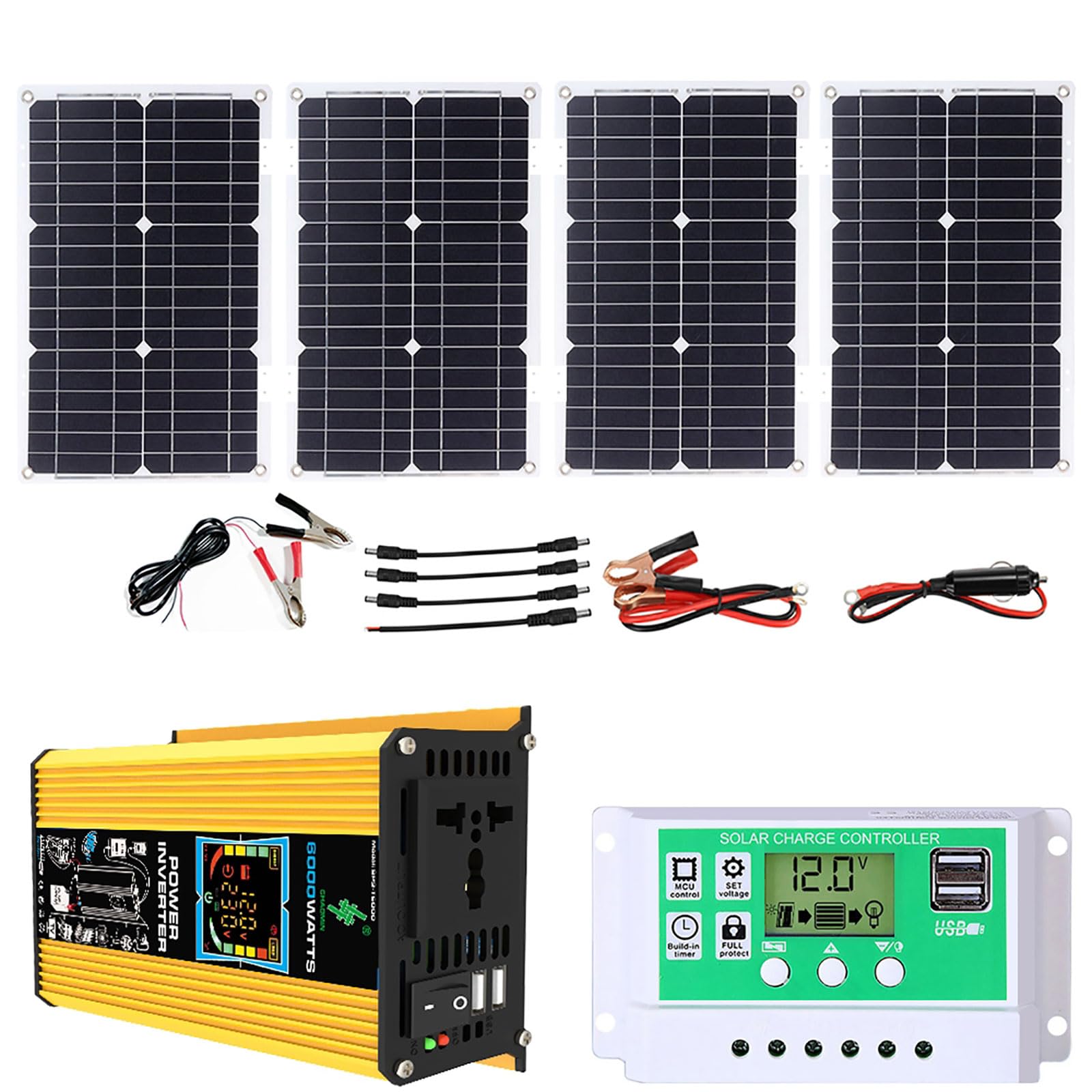 Zestaw 1 x 6000 W Solar Power Kit Off-Grid z 100 W składanym, wodoodpornym panelem i kontrolerem 50 A do łodzi, kamperów i zastosowań awaryjnych(Unique Colour)