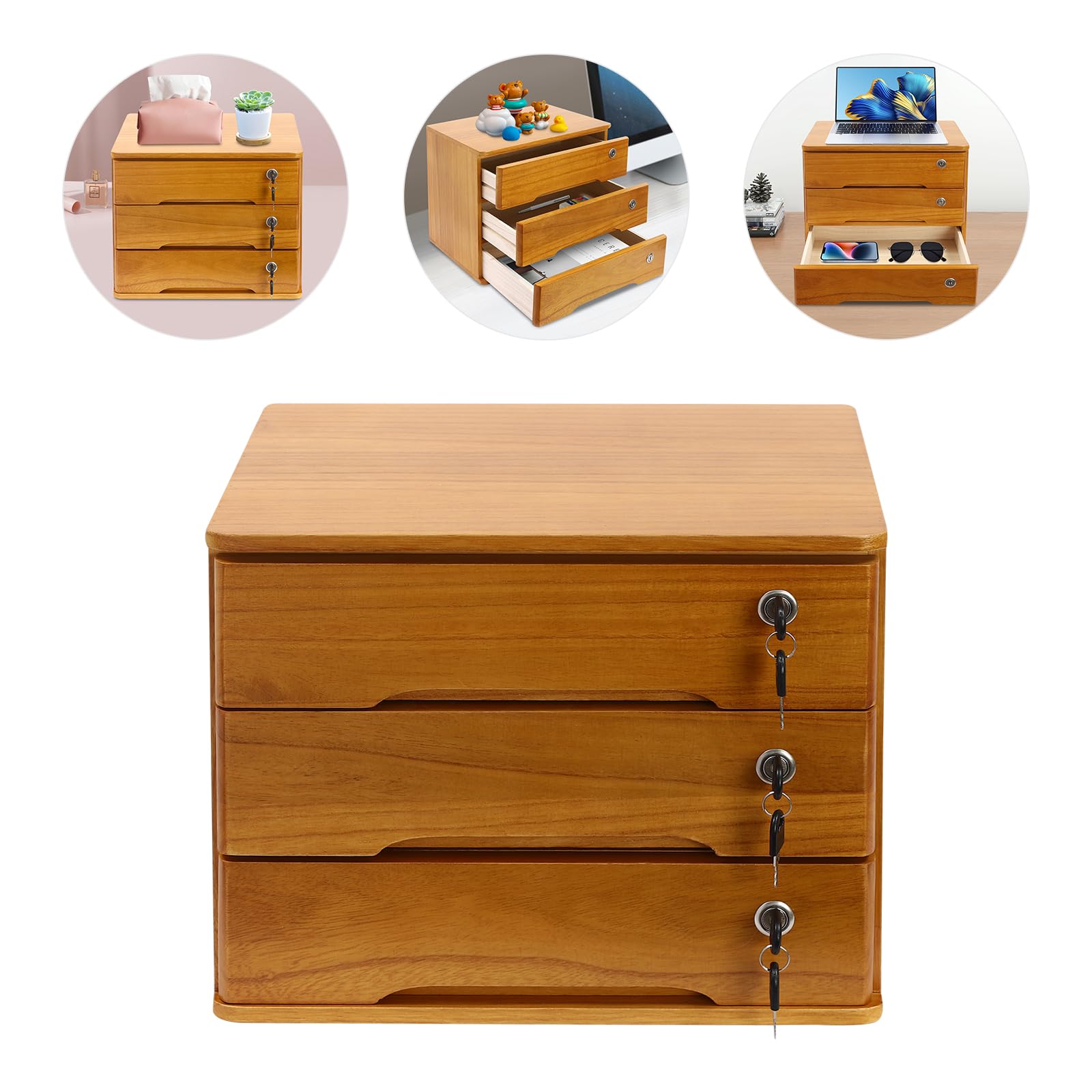 Organizer da scrivania in legno con cassetto chiudibile a chiave, in legno, per ufficio scolastico