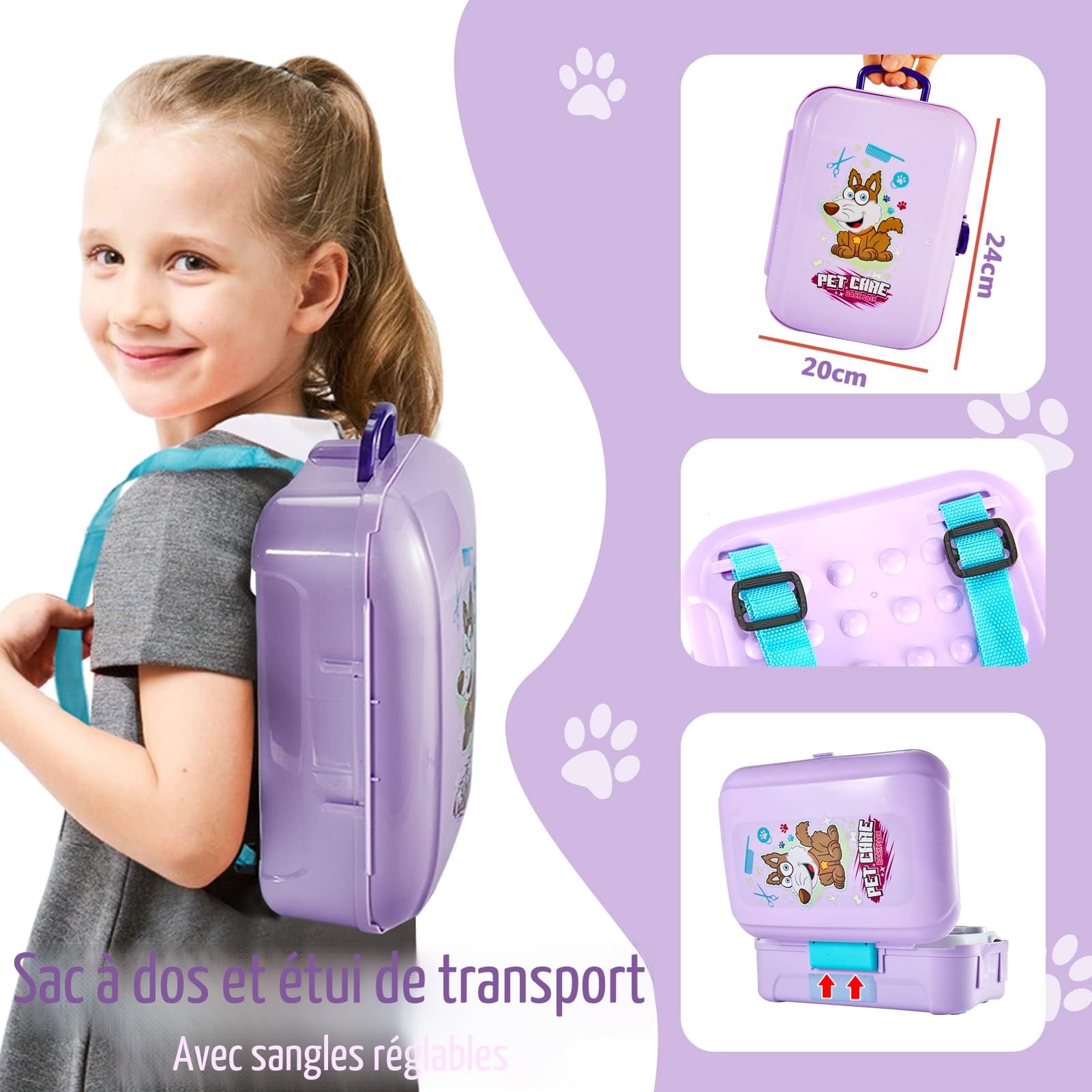 HERSITY Malette Veterinaire Enfant avec Peluche Chien Jeux D'imitation pour Toilettage de Chien Cadeaux d'anniversaire pour Enfants Garçons Filles 3 4 5 Ans